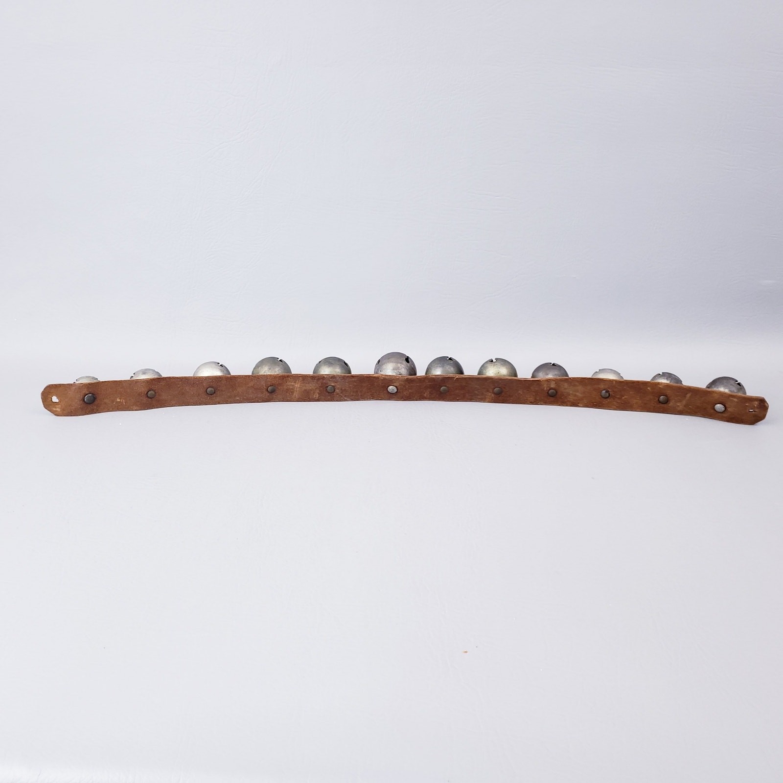 1890's Antique 12 Sleigh Bells On 27" Leather Strap