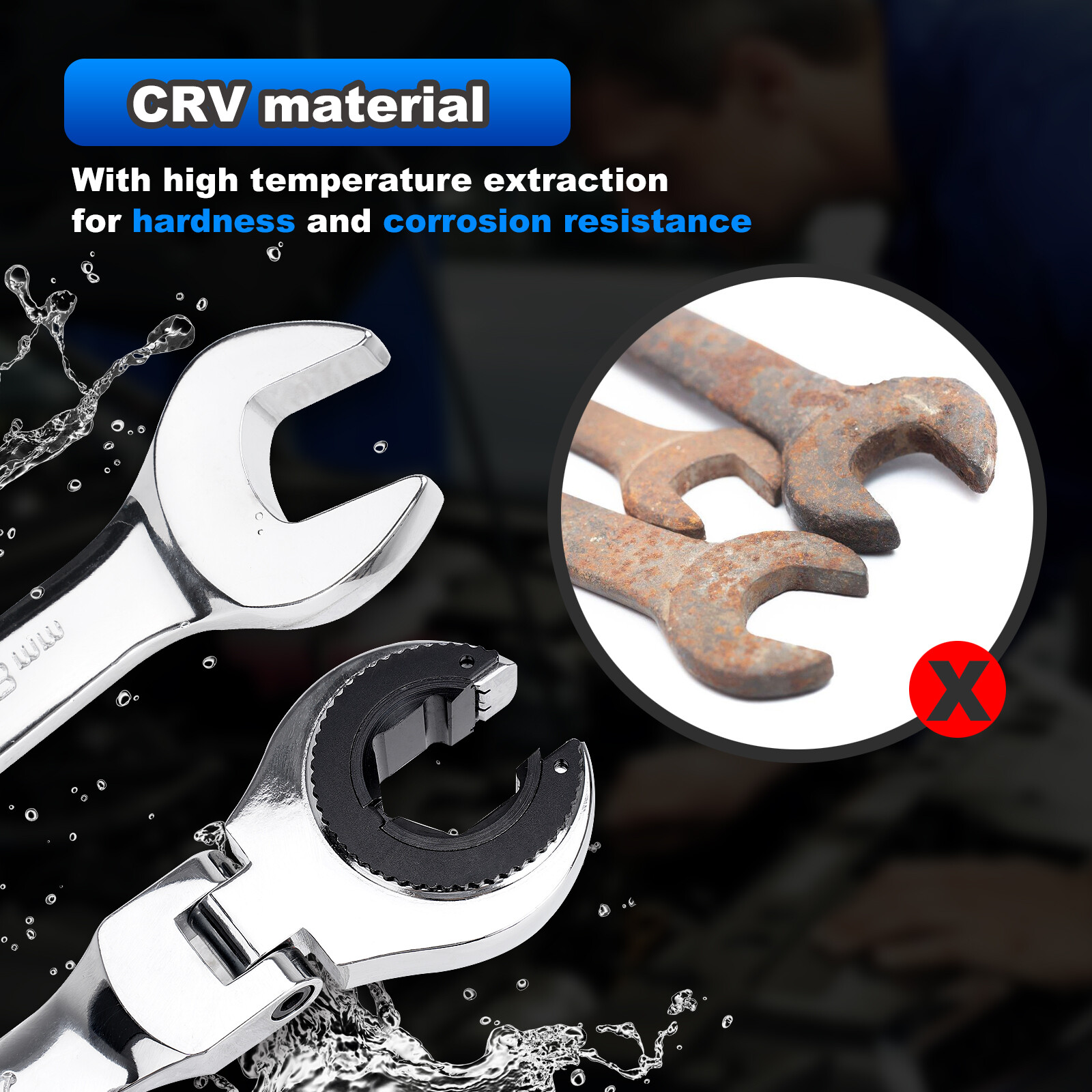 12PCS 8-19mm Metric Open Flex-Head Ratcheting Wrench Metric Spanner w/ 72 Teeth