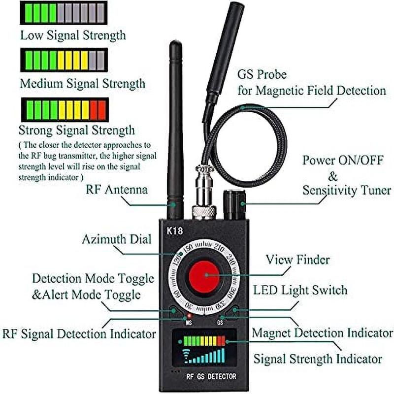 K18 Anti-Spy RF Detector Camera GSM Audio Bug GPS Finder Scanner Tracker