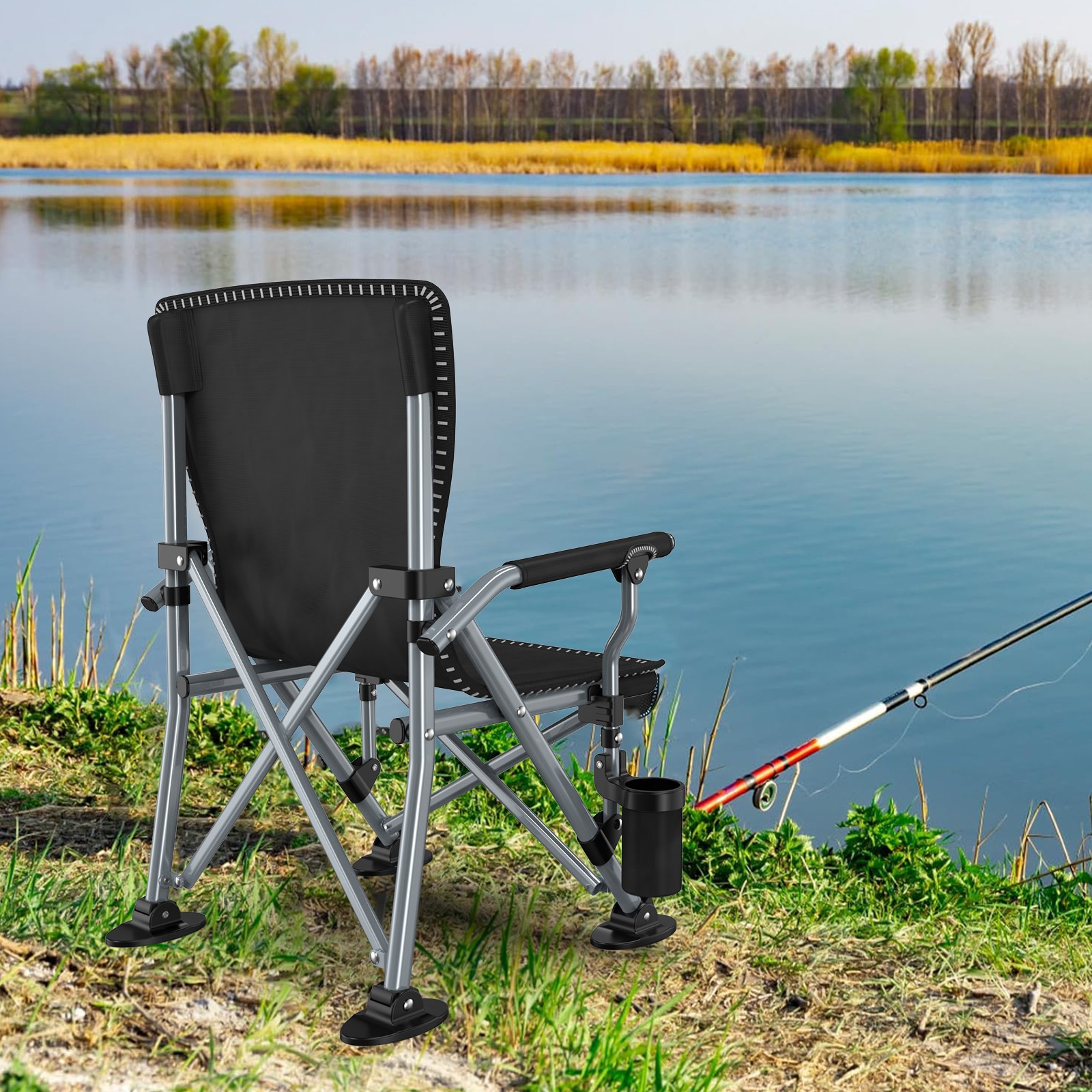 2 Pack Portable Camping Chair Heavy Duty Folding Chair w/ Cup Holder Oversized