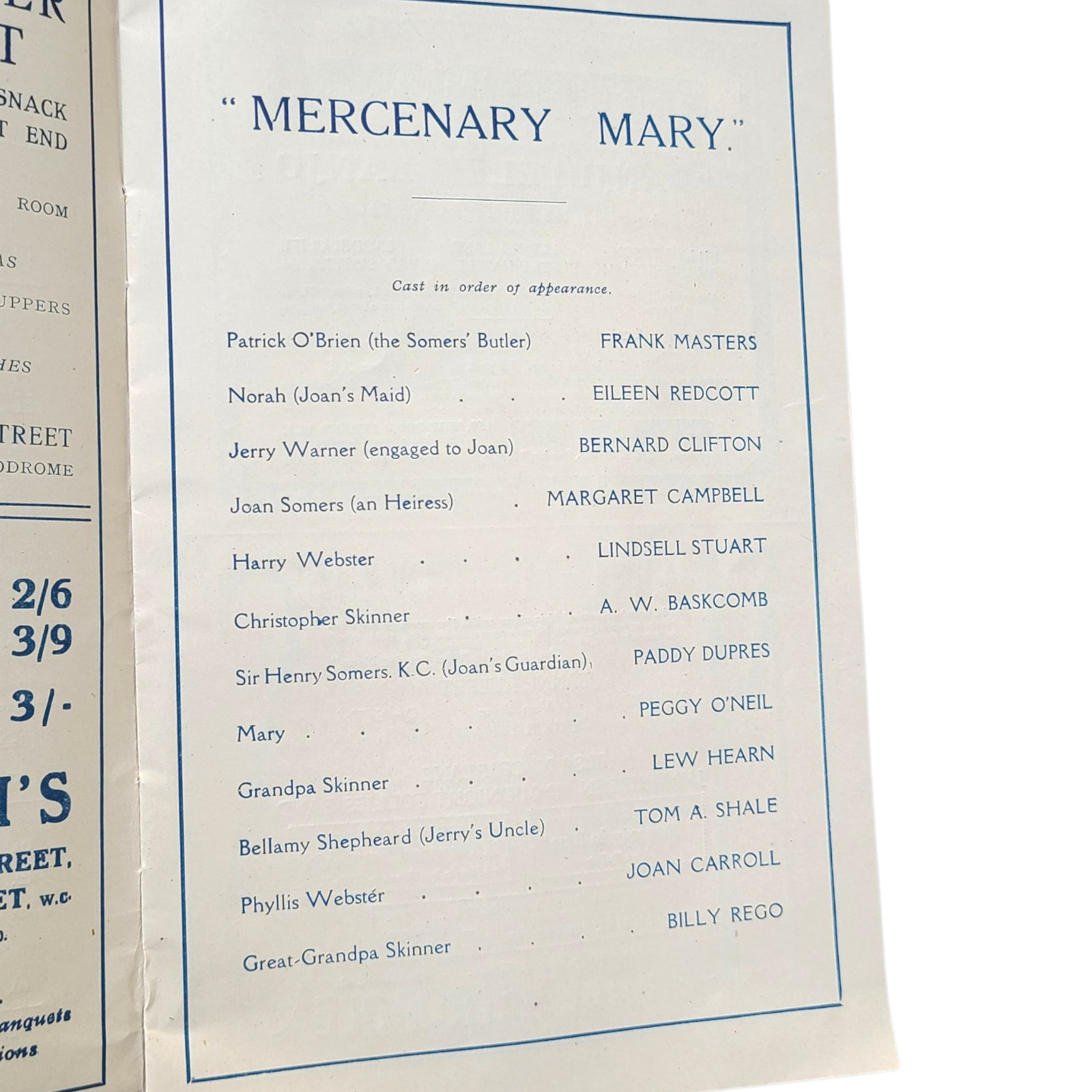 "MERCENARY MARY" 1925 Peggy O'Neill Margaret Campbell London Program Flapper Art