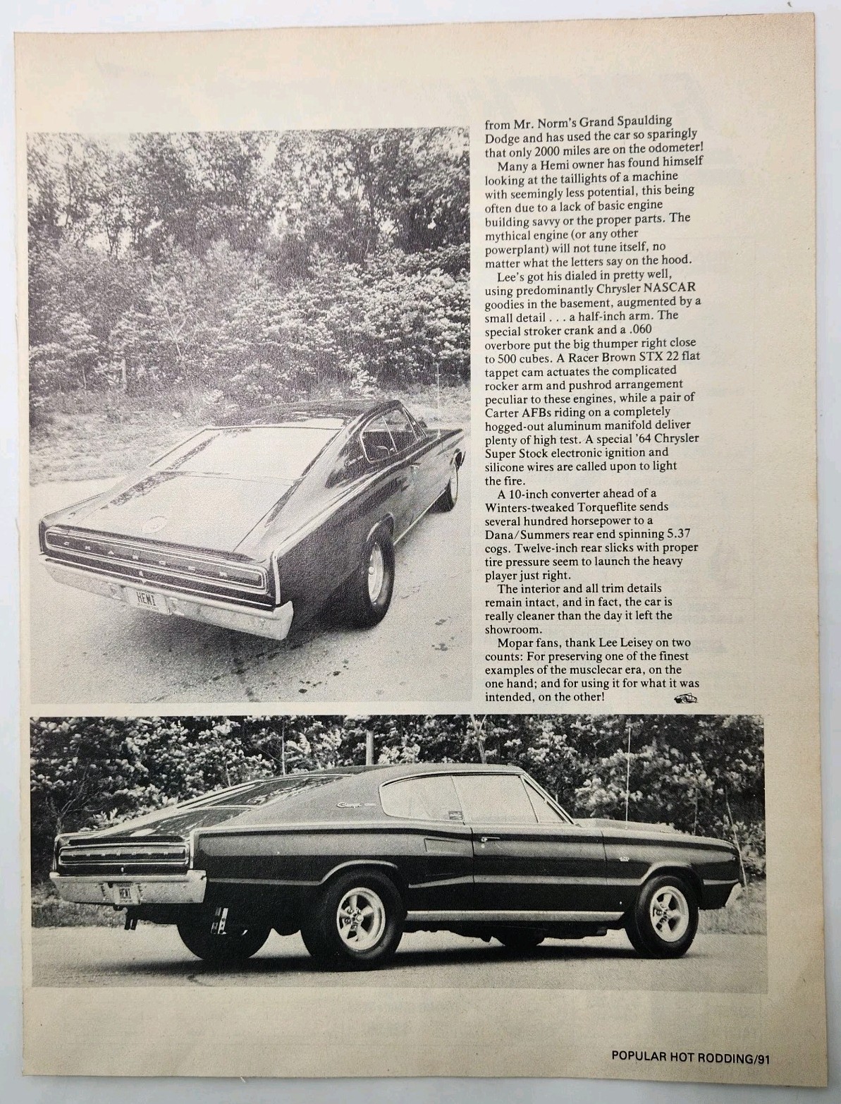 1966 Dodge Charger Hemi MCM Retro Original Two Page Print Ad Article 60s
