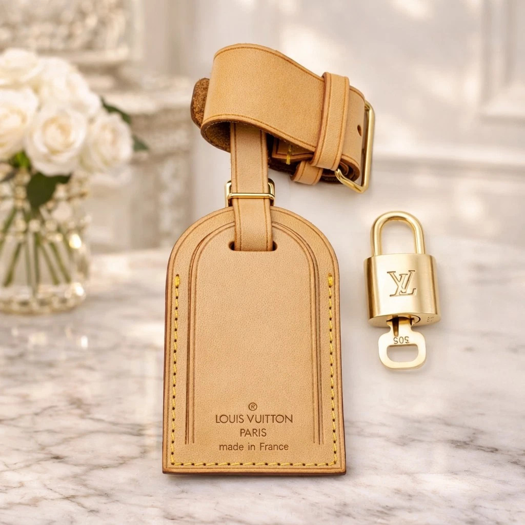 100% Authentic Louis Vuitton Luggage tag /Nametag with Gold Lock and Key