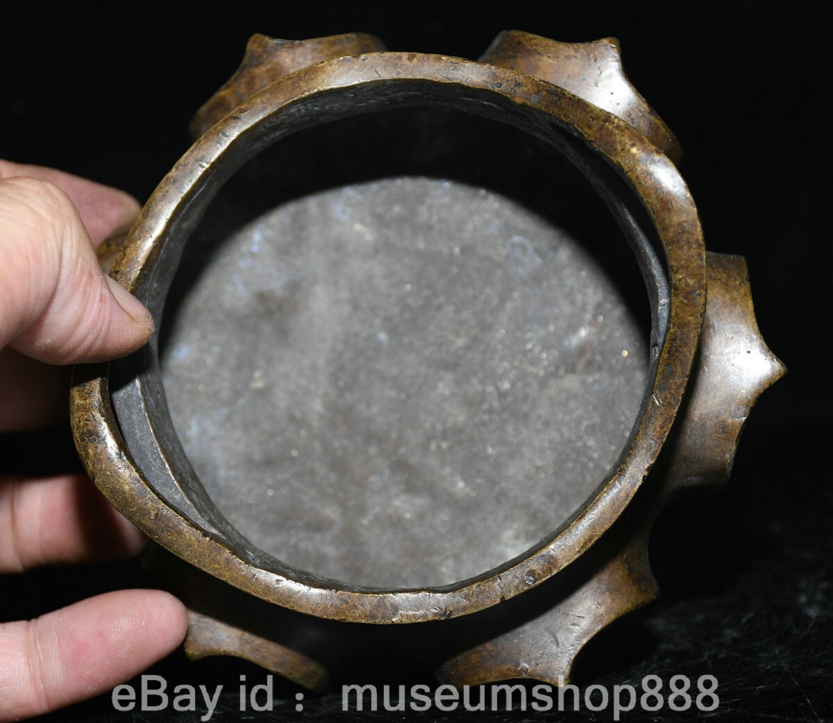 5.2" Xuande Marked Chinese Purple Bronze 2 Ear Round Shape Incense Burner Censer