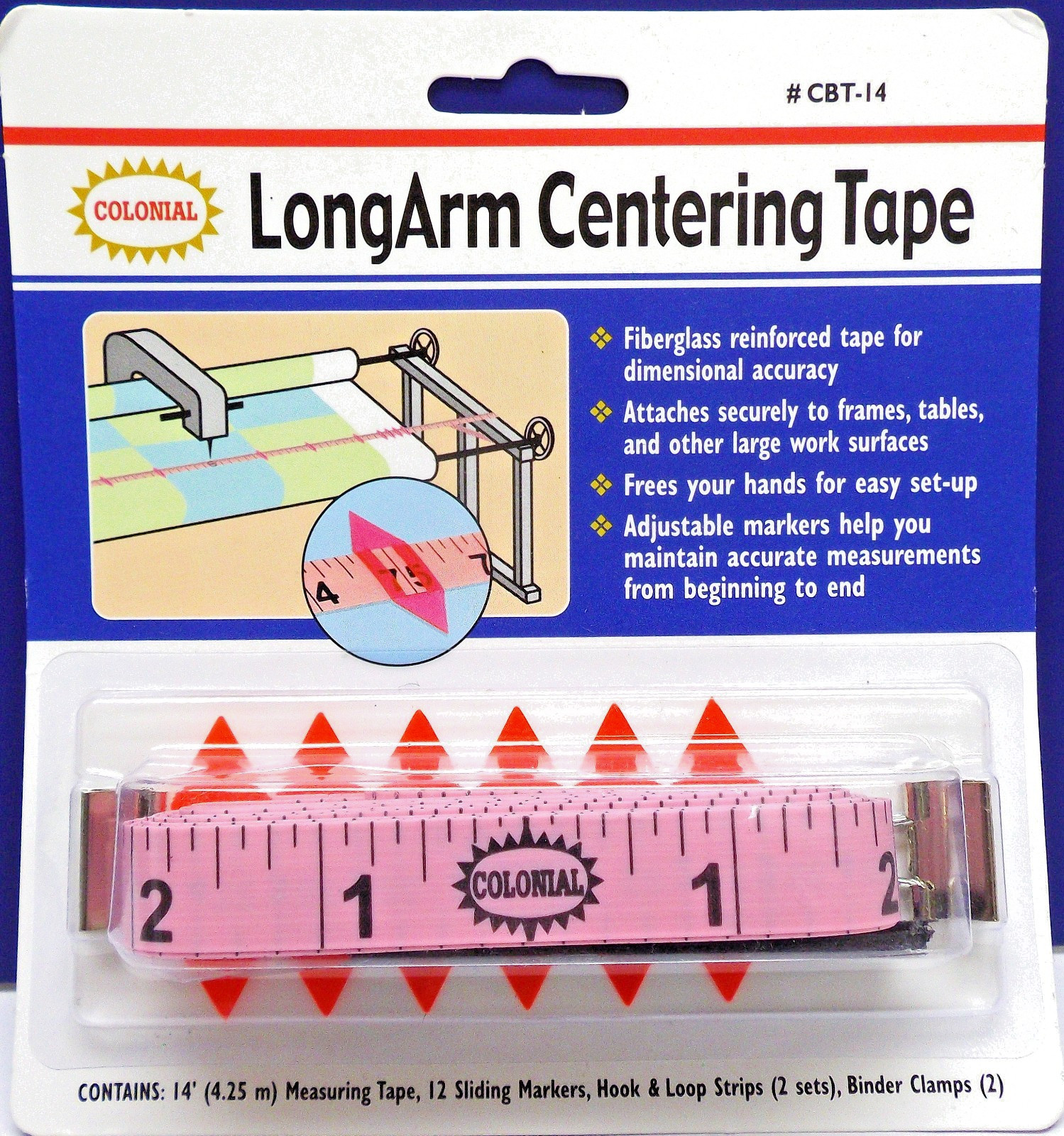 COLONIAL LongArm CENTERING Tape CBT-14 Markers, Hook & Loop Strips, Clamps 14'