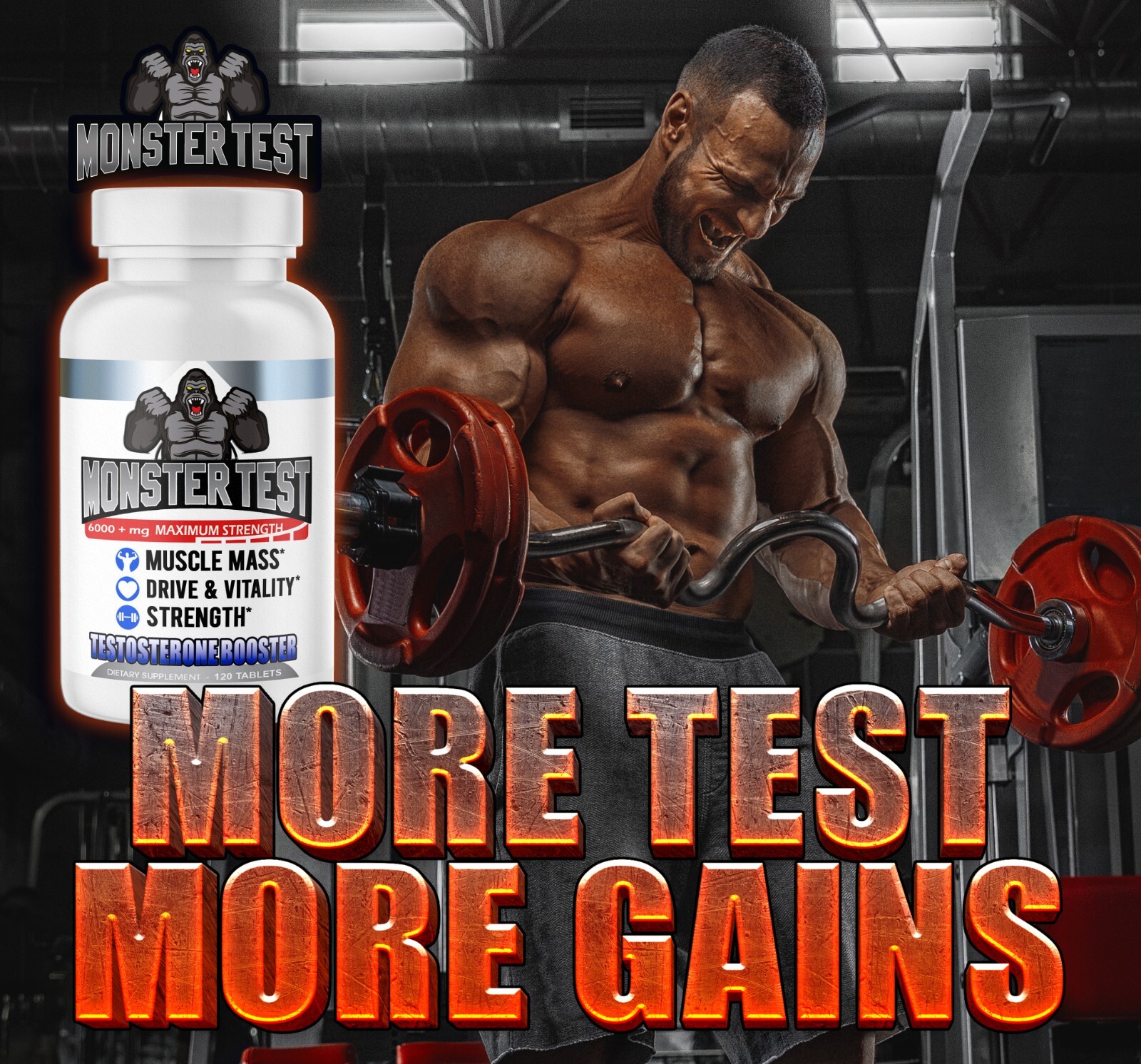 Monster Test Testosterone Booster Testosterona Supplement for Men AM and PM 2 Pk