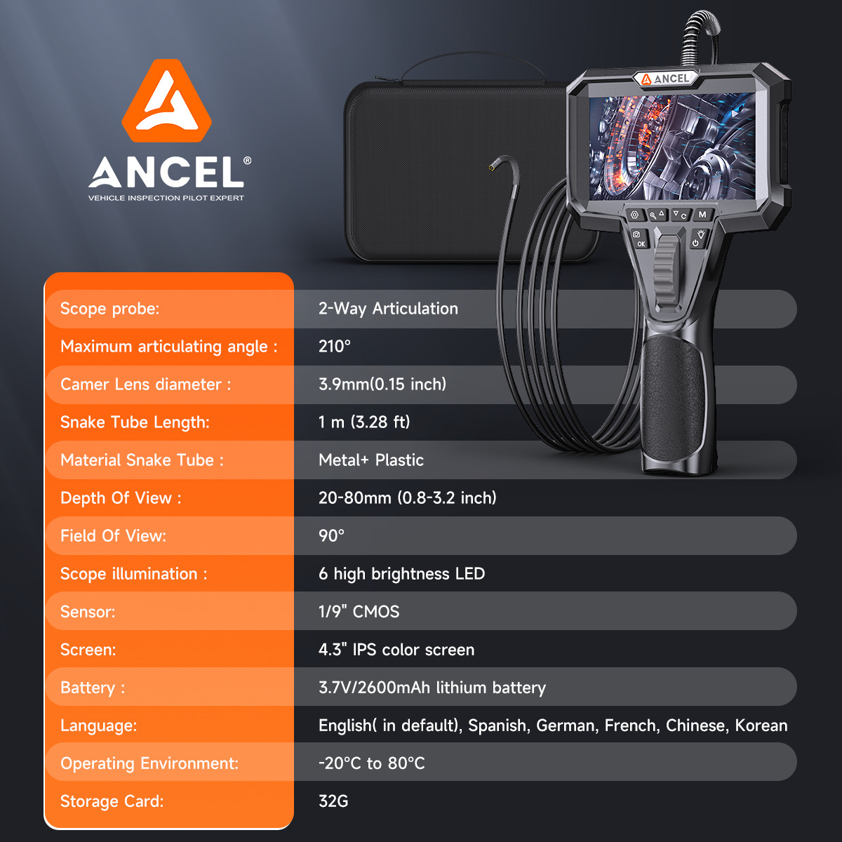 3.9MM Hose Borescope Camera Endoscope Inspection Camera with Light Imaging Kit