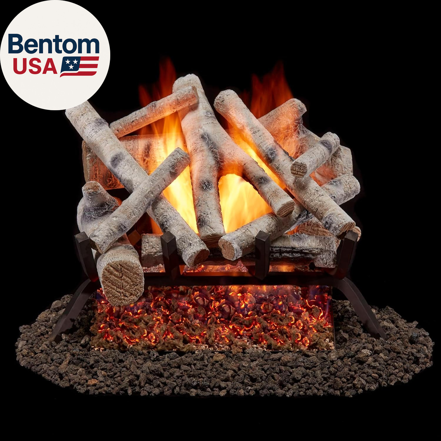 BVL18-2 Natural Gas Vented Fireplace Logs Set with Match Light, 45000 BTU, Birch