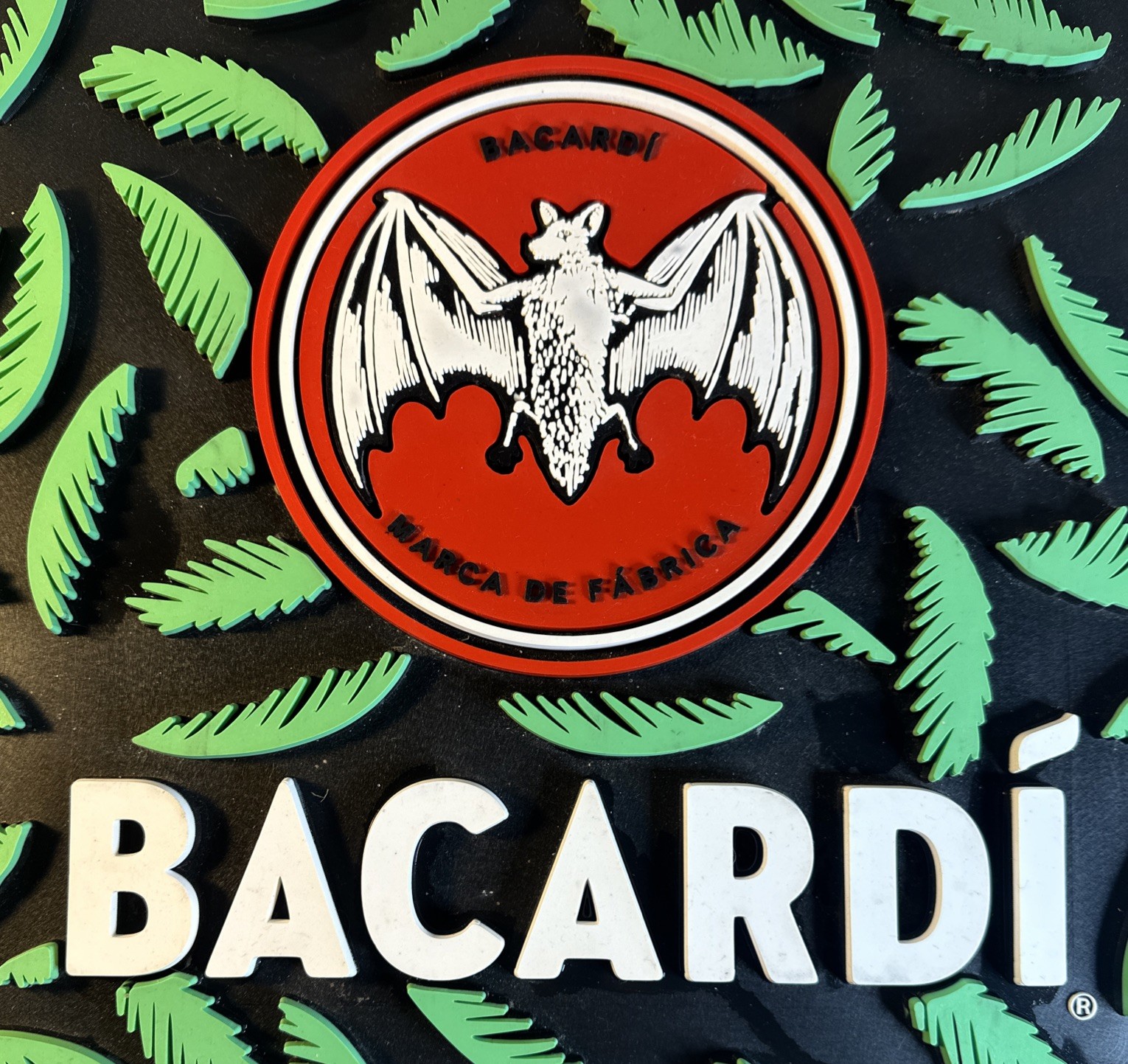 Bacardi Rum XL Bat & Palm Leaf's Beer Rubber Bar Spill Mat for tap Kegerator