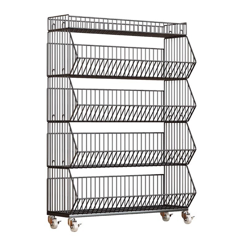 Retail Display Market Shelf Large 5 Layer Potato Chip Displays Stand w/ Wheels