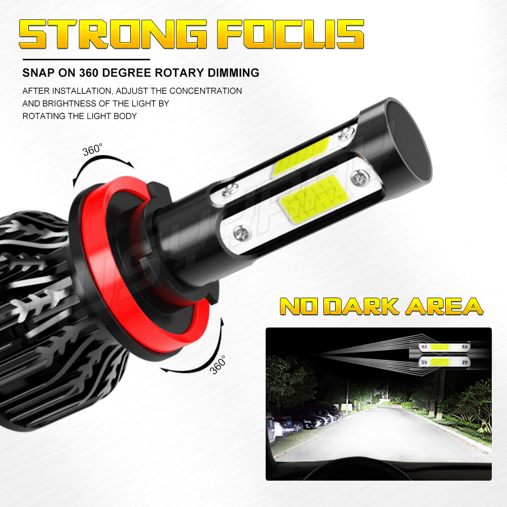 4-Sides H11 LED Headlight Kit Low Beam Bulbs Super Bright 6500K White 380000LM