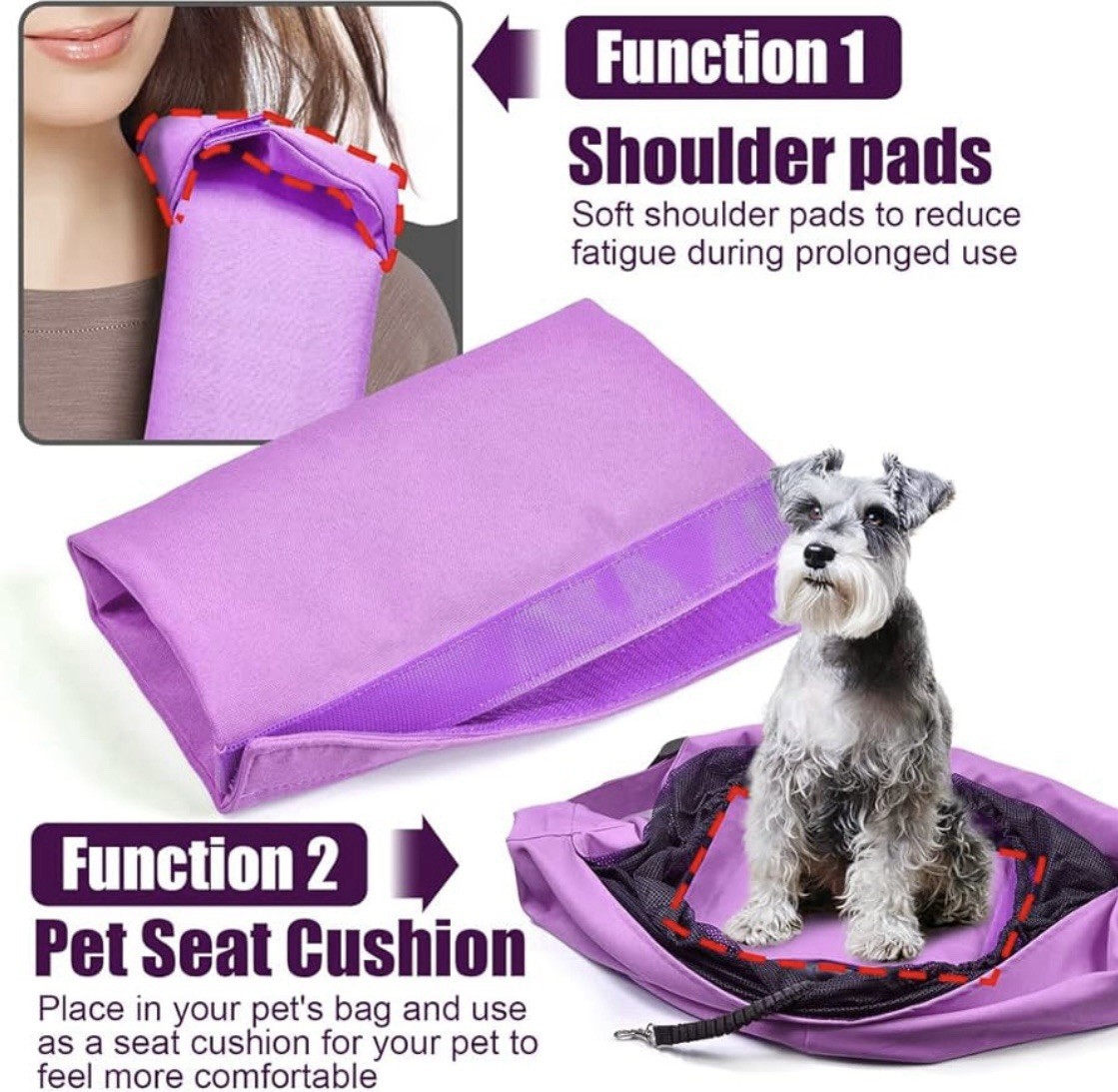 Dog Cat Sling Carrier Adjustable Padded Shoulder Strap with Mesh Pocket