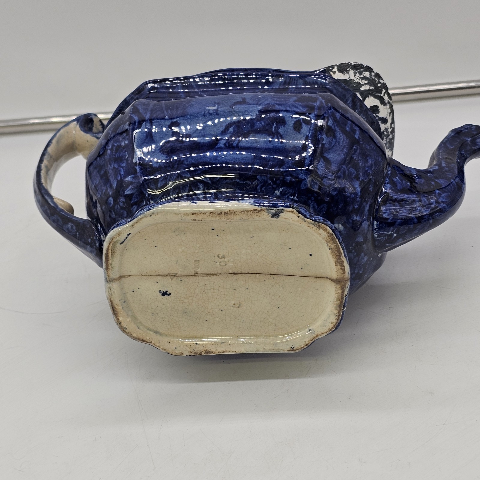 Historical Dark Blue Staffordshite Teapot Winter Sleigh Scene Circa 1825