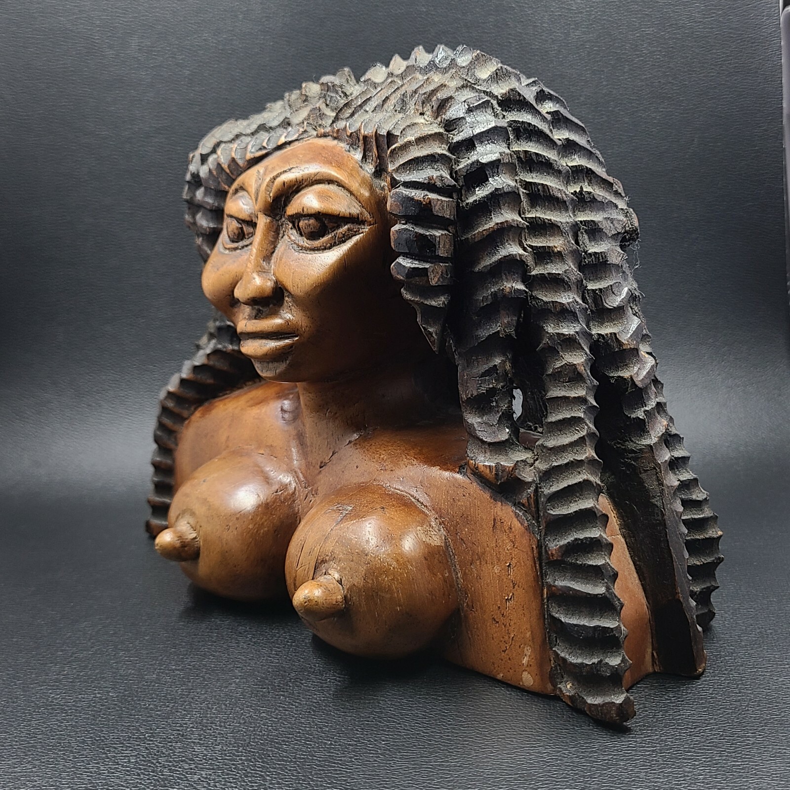 Solid Wood Hand Carved Wood Female Bust Statue Extremely Detailed