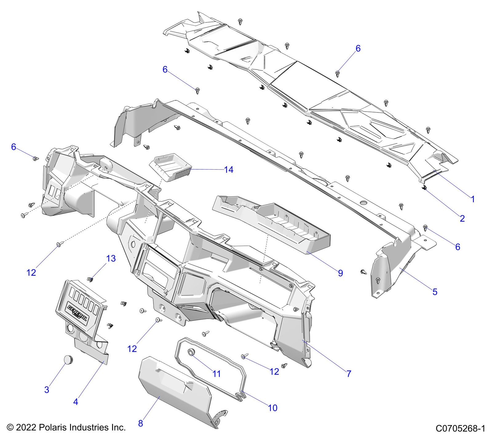 Polaris Dash Tray, Left, for Specific RANGER Models, Genuine OEM - 5416076