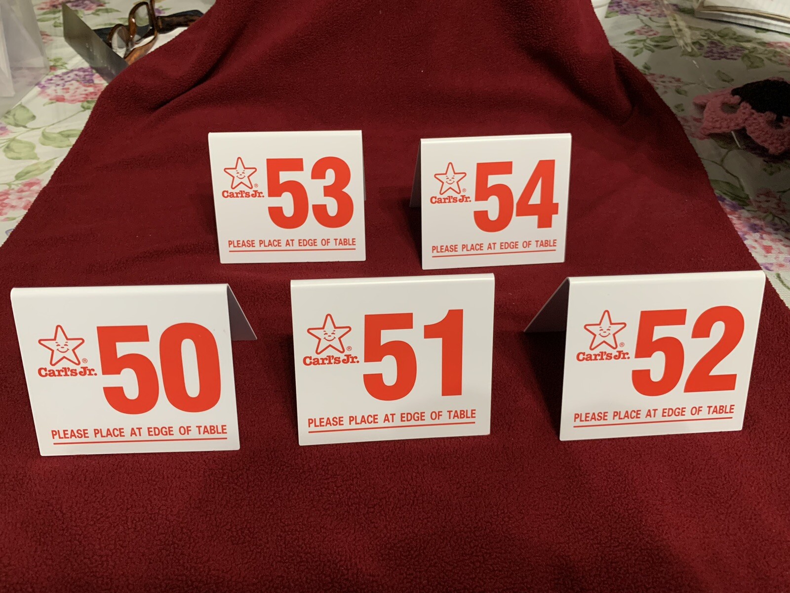 Classic Carls Jr Table Tent Number 50 thru 99