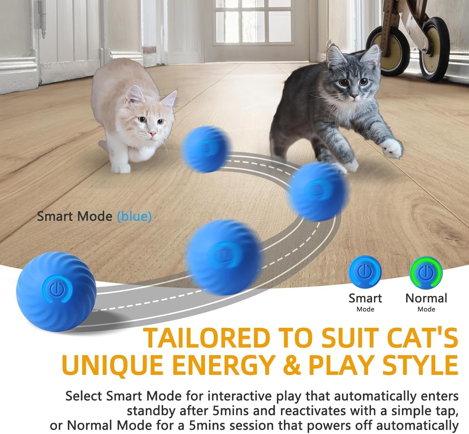 Interactive Cat Toy for Cats Kitten, Automatic Moving Ball in 28 Inch Play Mat