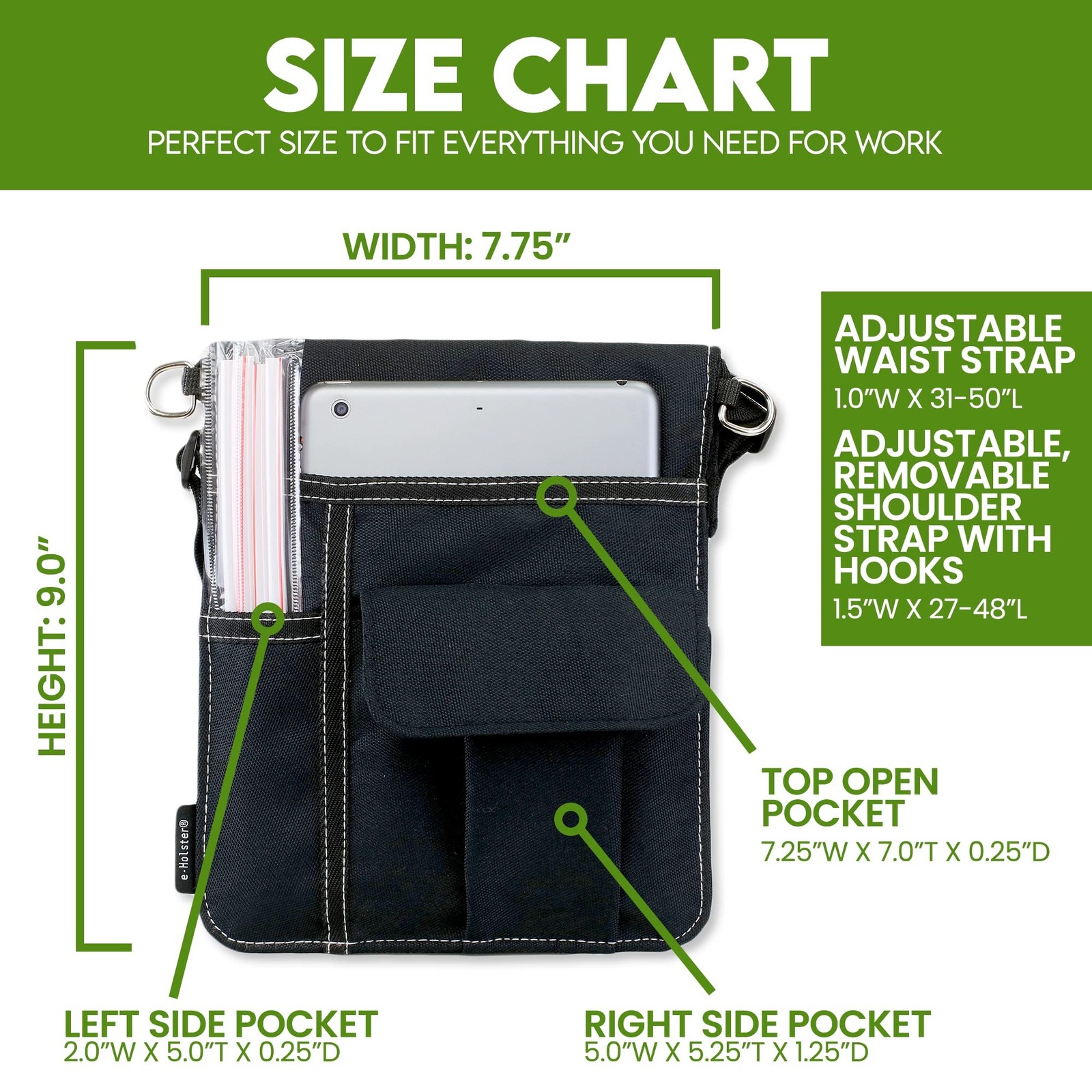 Waitress Apron with 3 Pockets - Black Server Apron with Adjustable/Removable ...