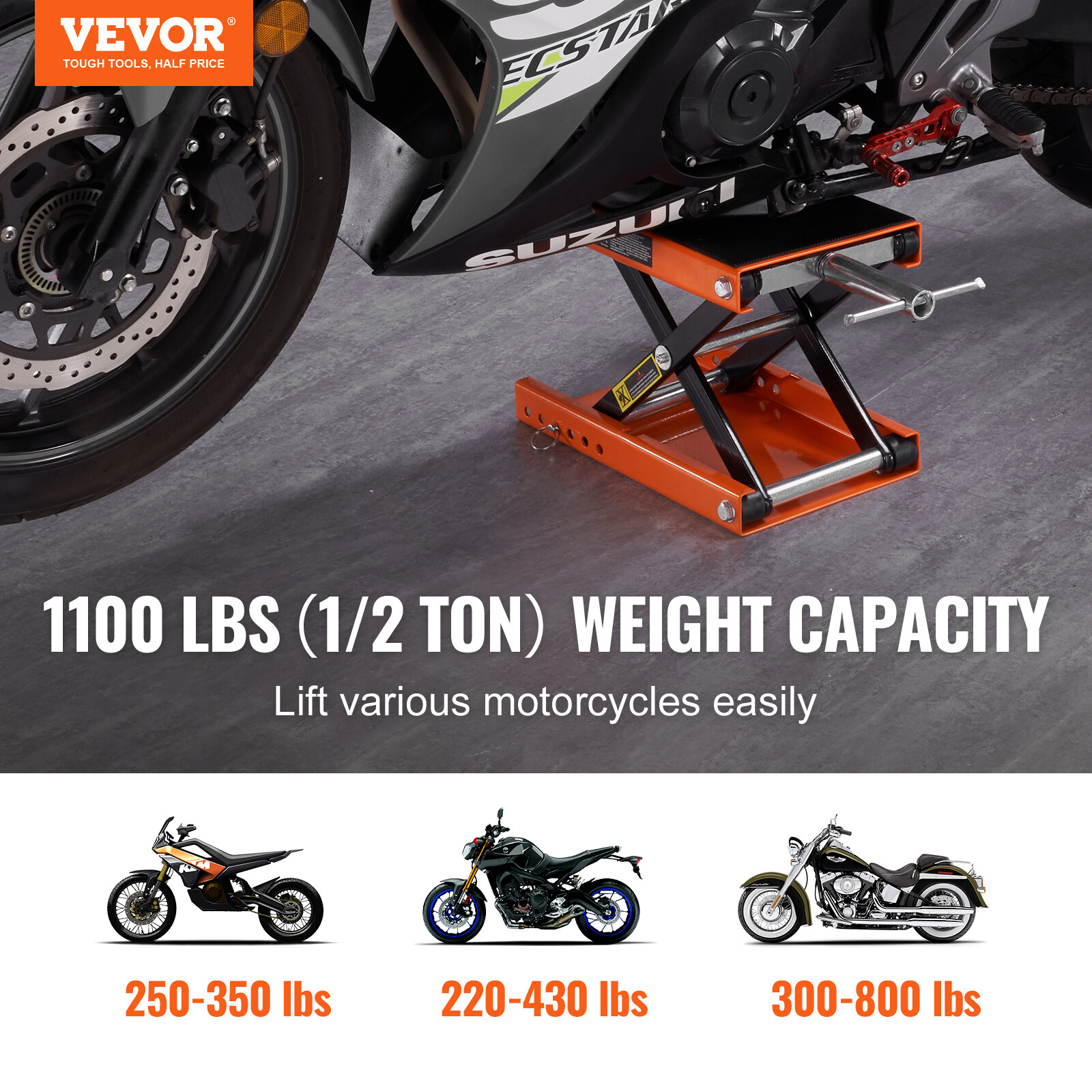 VEVOR Motorcycle Scissor Jack Lift 1100 lbs Wide Deck Hoist Stand for ATVs Bike