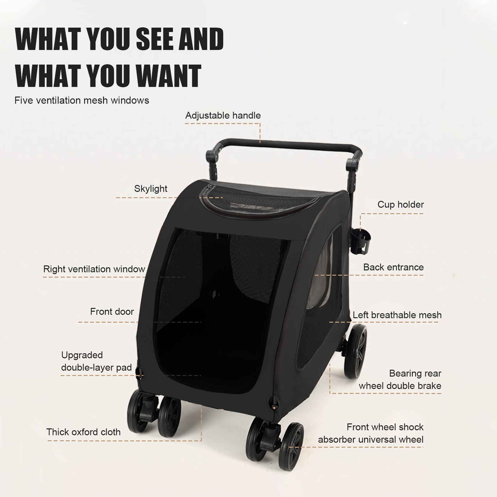 Foldable XX-Large Dog Mobile Stroller Pet Carriage Cart Jogger Holds Up To 220lb