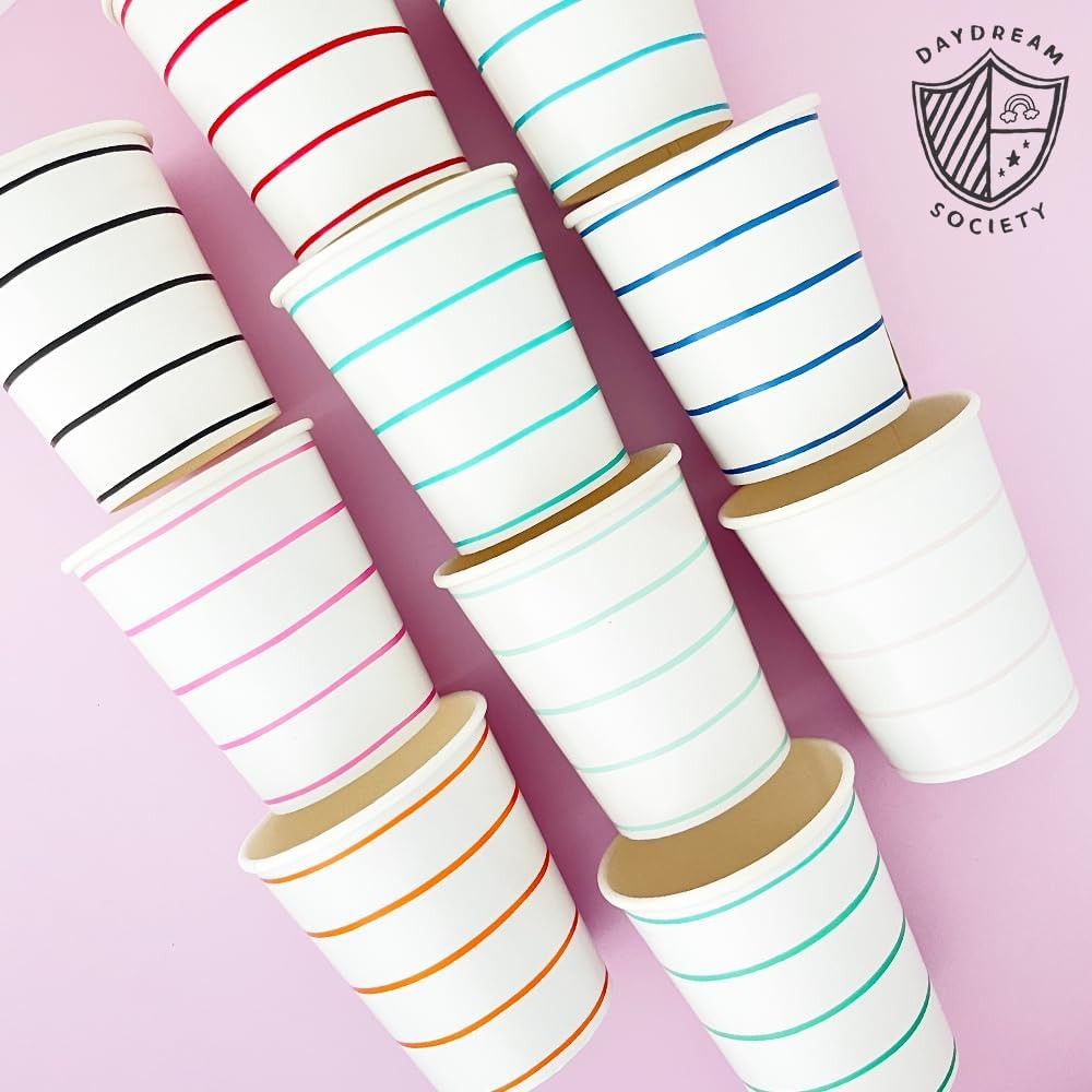 Disposable Paper Cups - Cerise Pink Striped 9-oz Cups for All Occasions