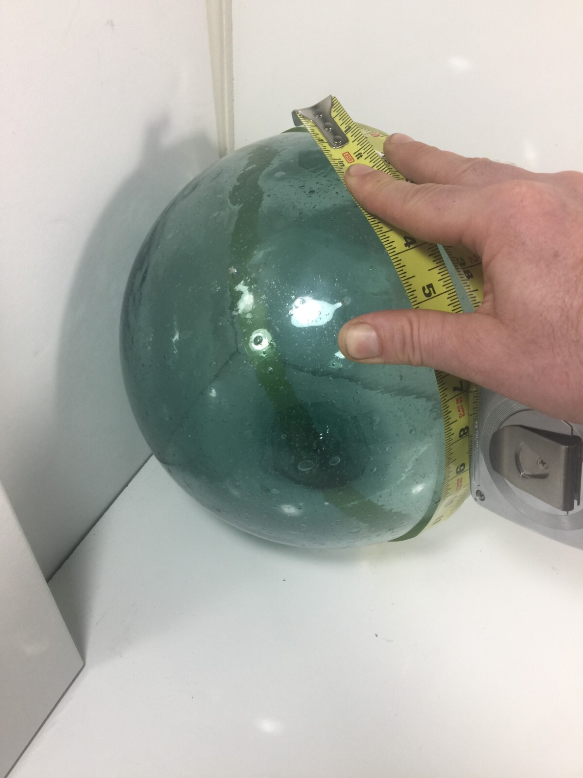 Antique Japanese Glass Extra Large 33" Circumference Fishing Float Blue Green