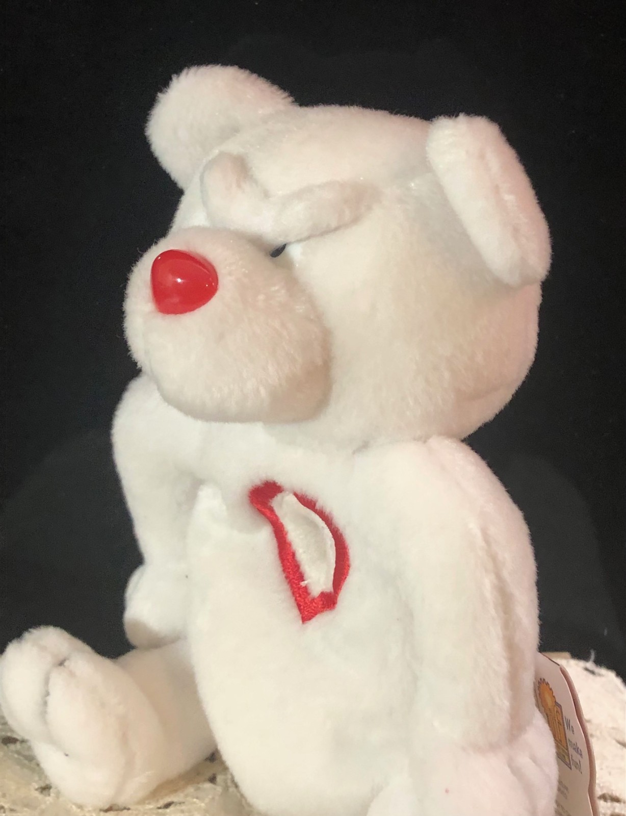 VINTAGE 1999 IDEAL FACTORY MEANIES VALENTINES WHITE HEARTLESS BEAR PLUSH W/ TAG