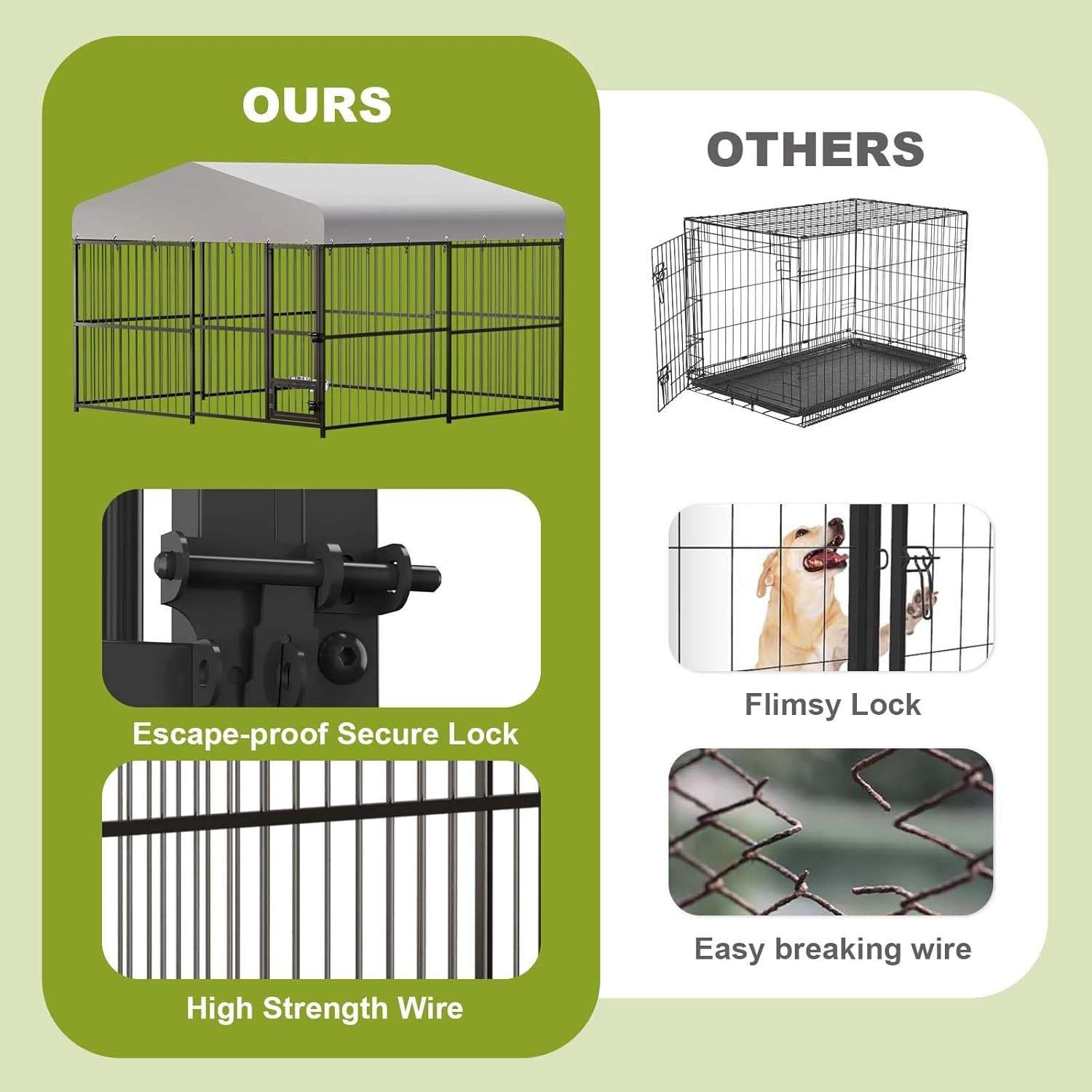 Heavy Duty Dog Kennel Pet Metal Playpen Large Animal Cage Outdoor 10x10x6FT