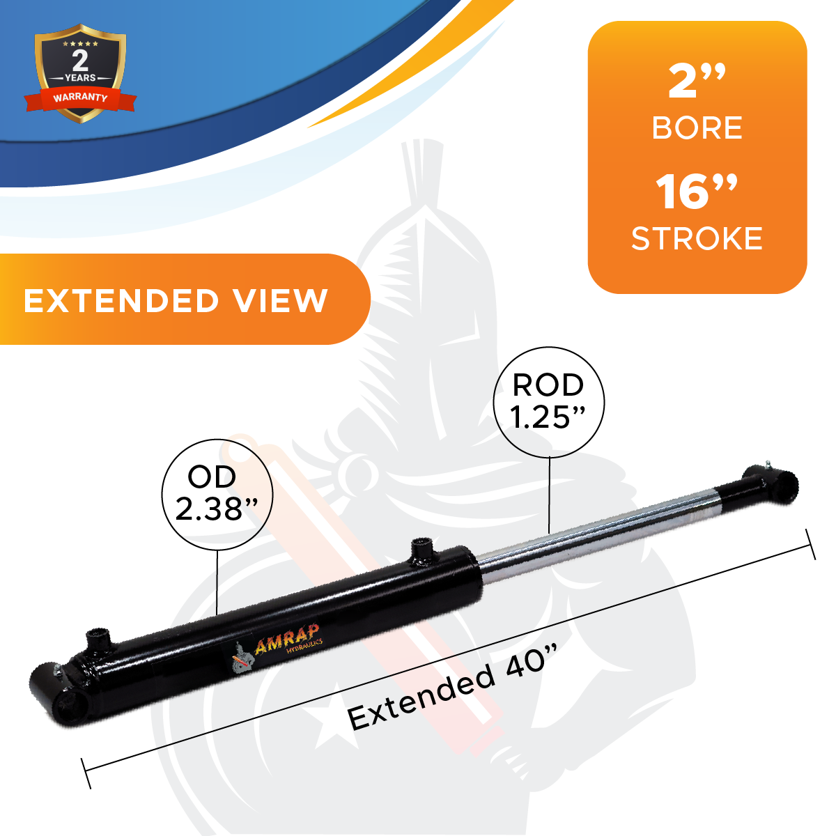 2x16 Hydraulic Cylinder 2" Bore 16" Stroke Welded Cross Tube Double Acting
