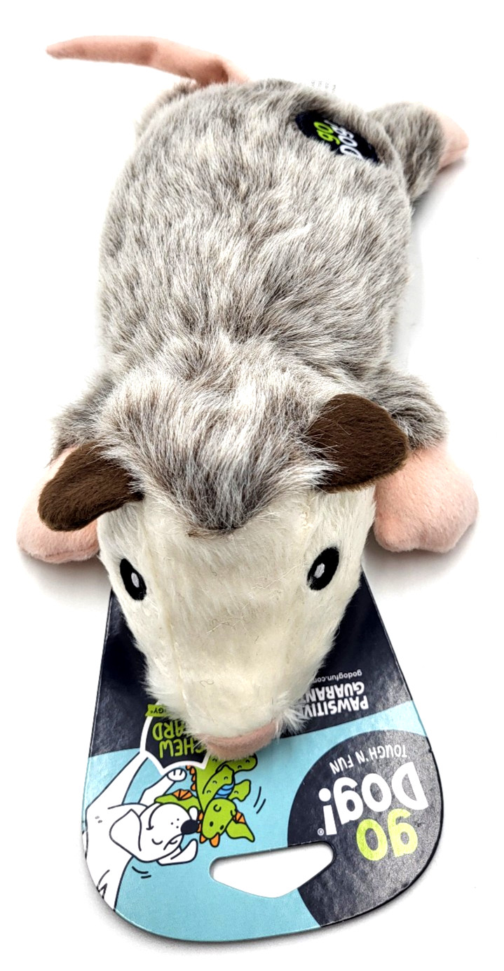GoDog Flatz Flattie Opossum Large Squeaky Toss & Shake Dog Toy 12"