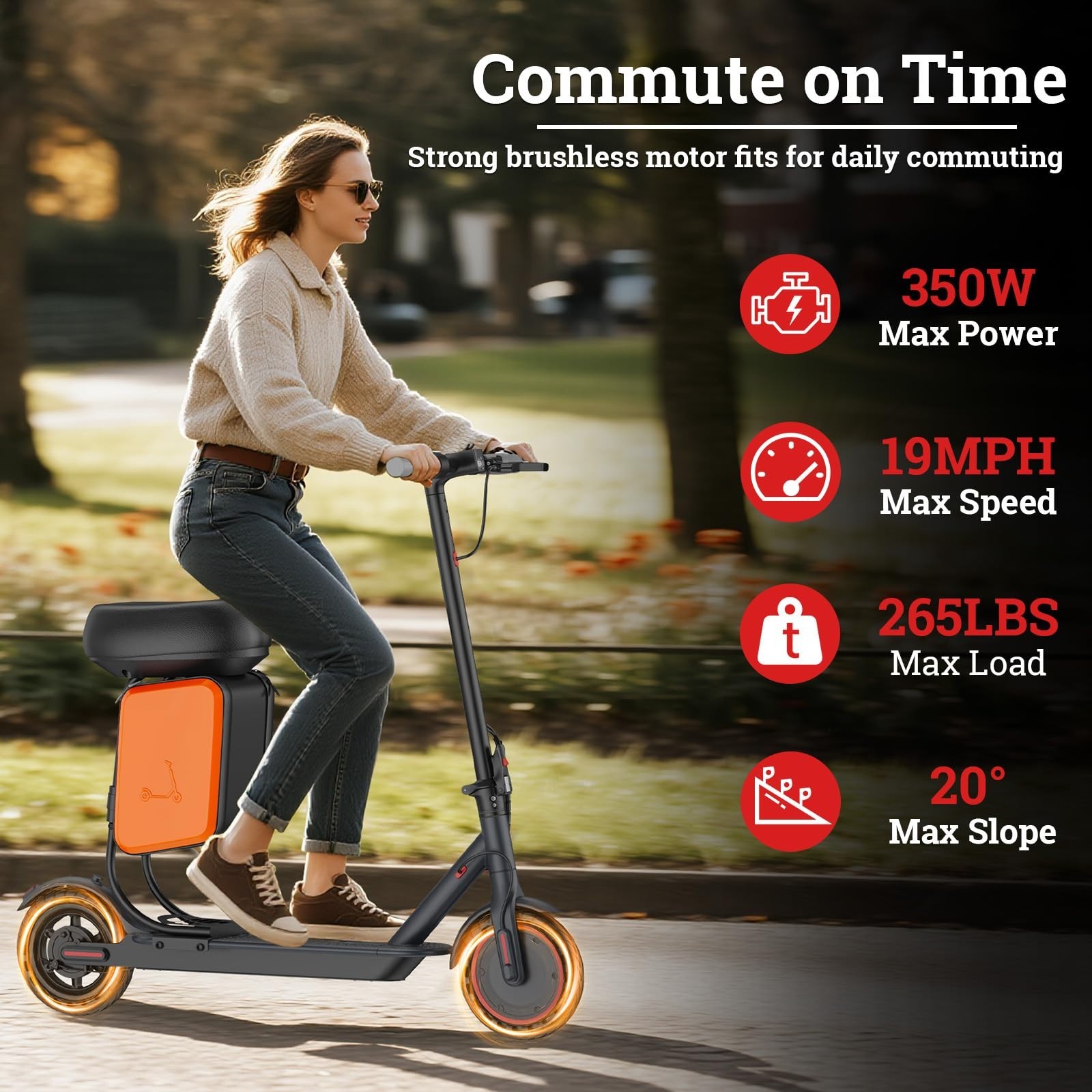 LADPED Electric Scooter with Seat for Adults 31KM/H Folding Commuter E-Scooter