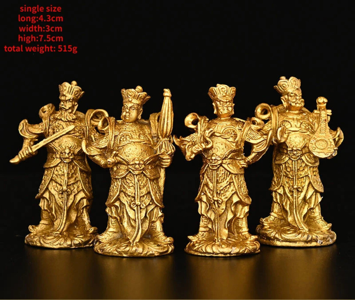 4pc/set Chinese The Four Heavenly Kings Animal Statue Full Copper Buddha Decor