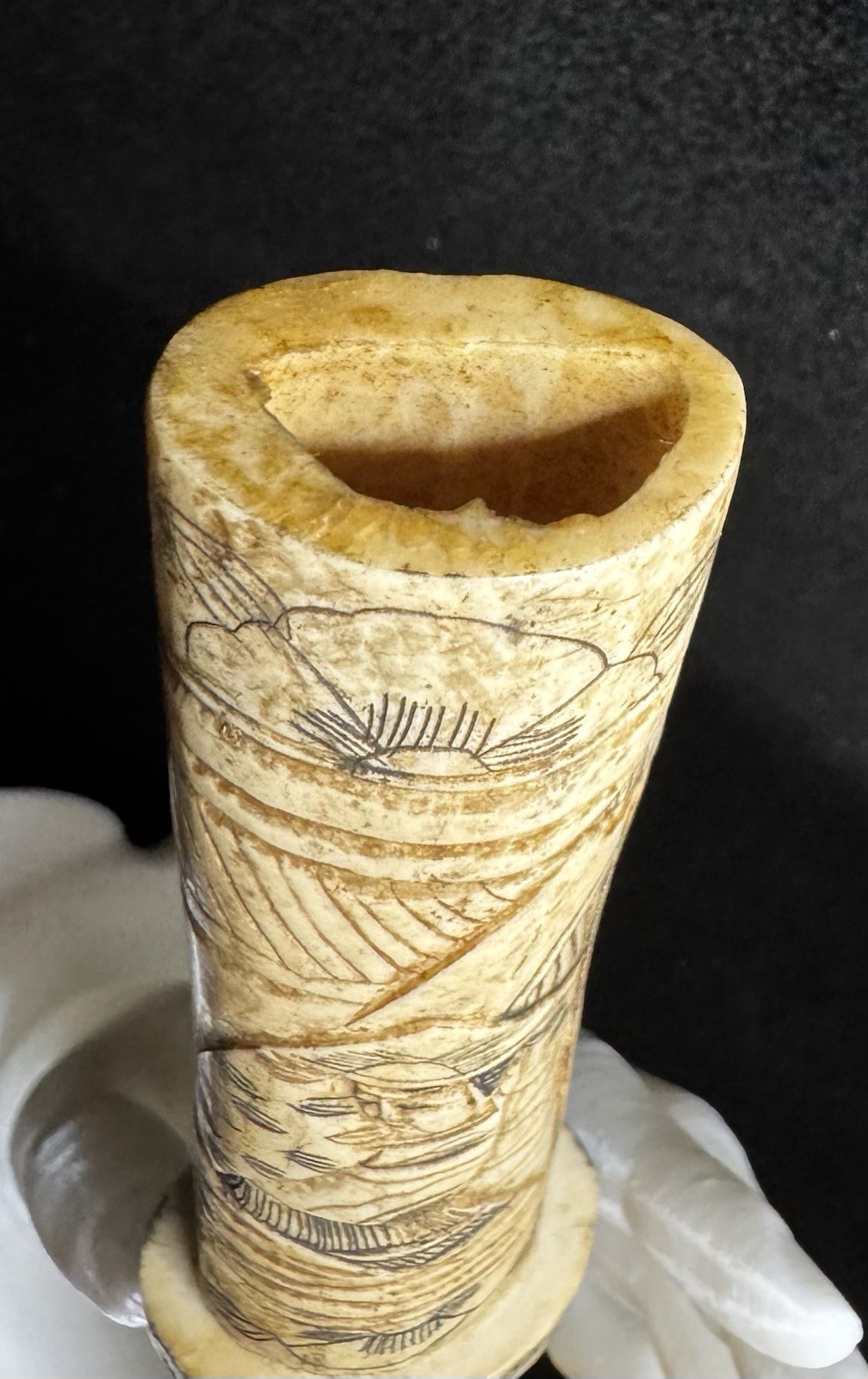 Antique Japanese Meiji Prd. Carved Tanto Dagger Sword w/ Scabbard Brass Mnt