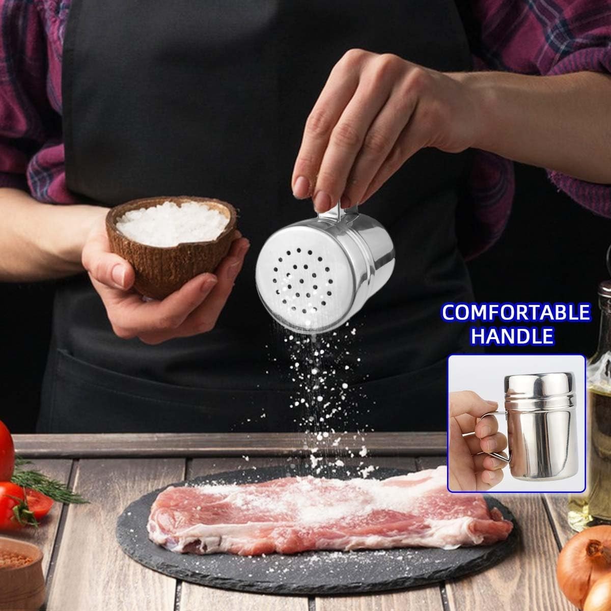 Stainless Steel Dredge Shaker Spice Shakers with Handle Powdered Sugar Shaker Pe