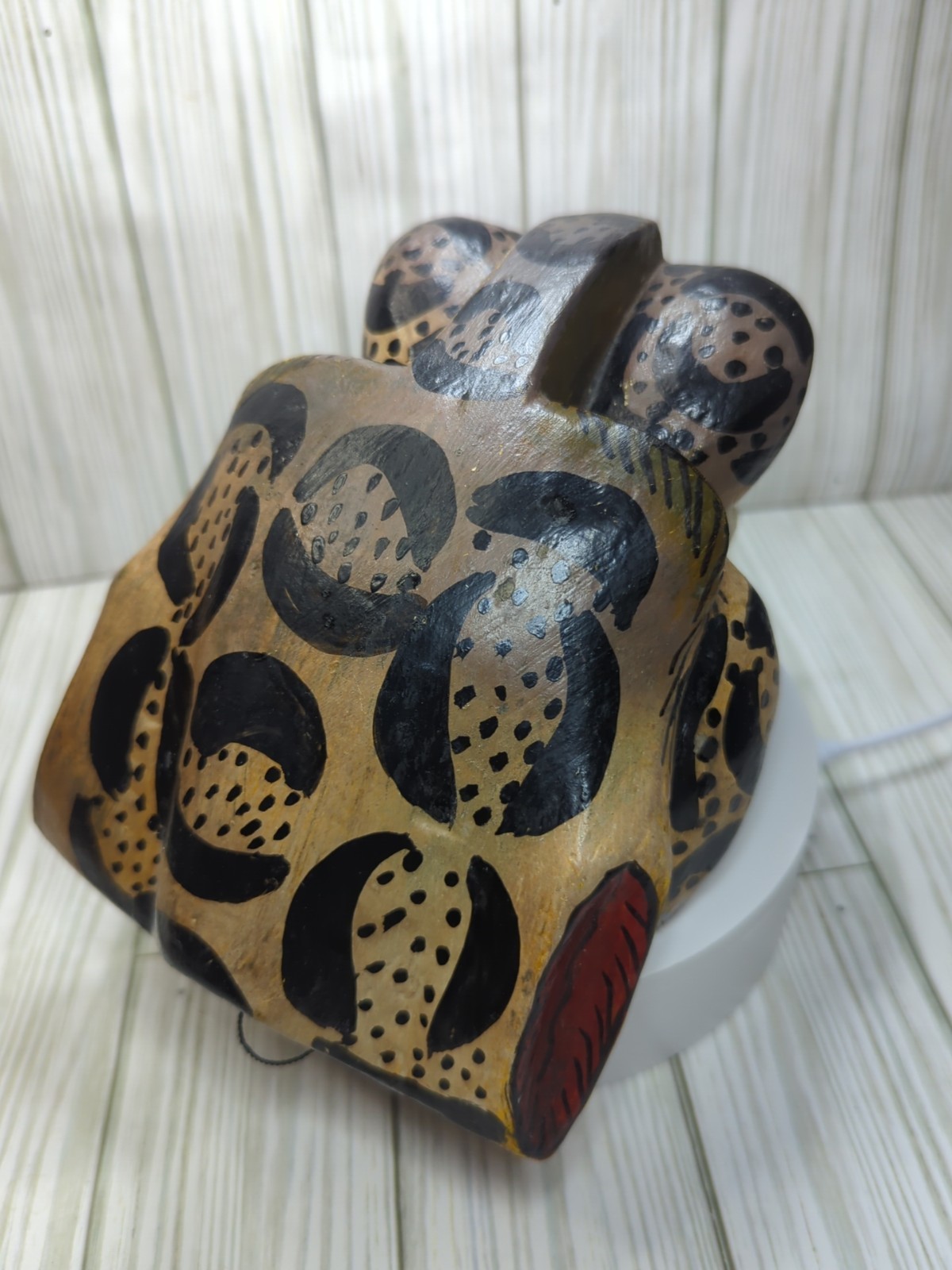 Mexican Nahua Folk Art Guerrero Carved Wood Cat Jaguar Animal Head