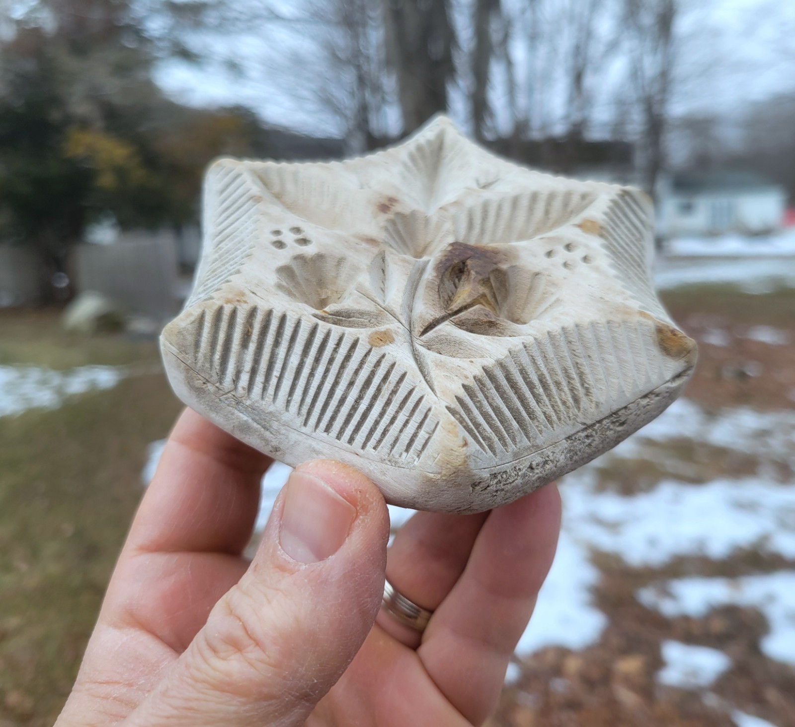 Antique 19thC Unusual Hexagon Butter Stamp Print Mold Primitive