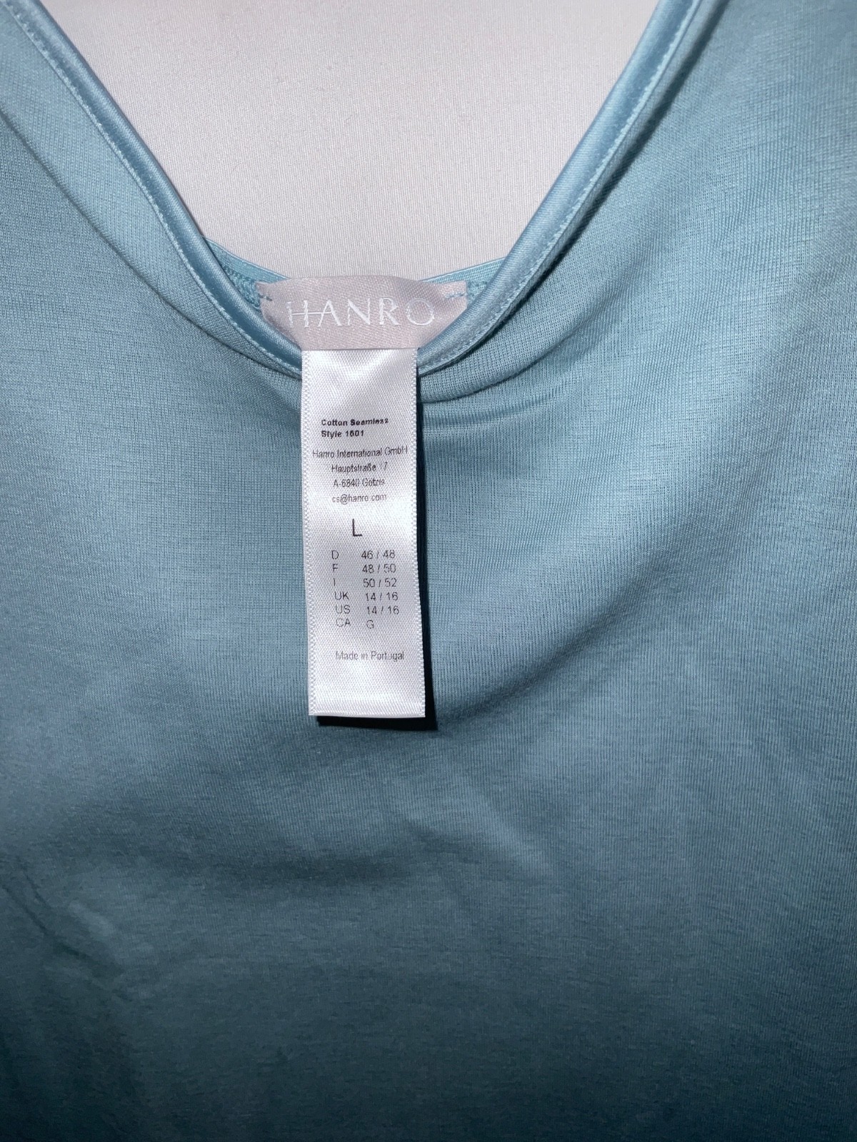 HANRO #1601 Cotton Seamless Camisole Tourmaline Blue Comfort/Soft L