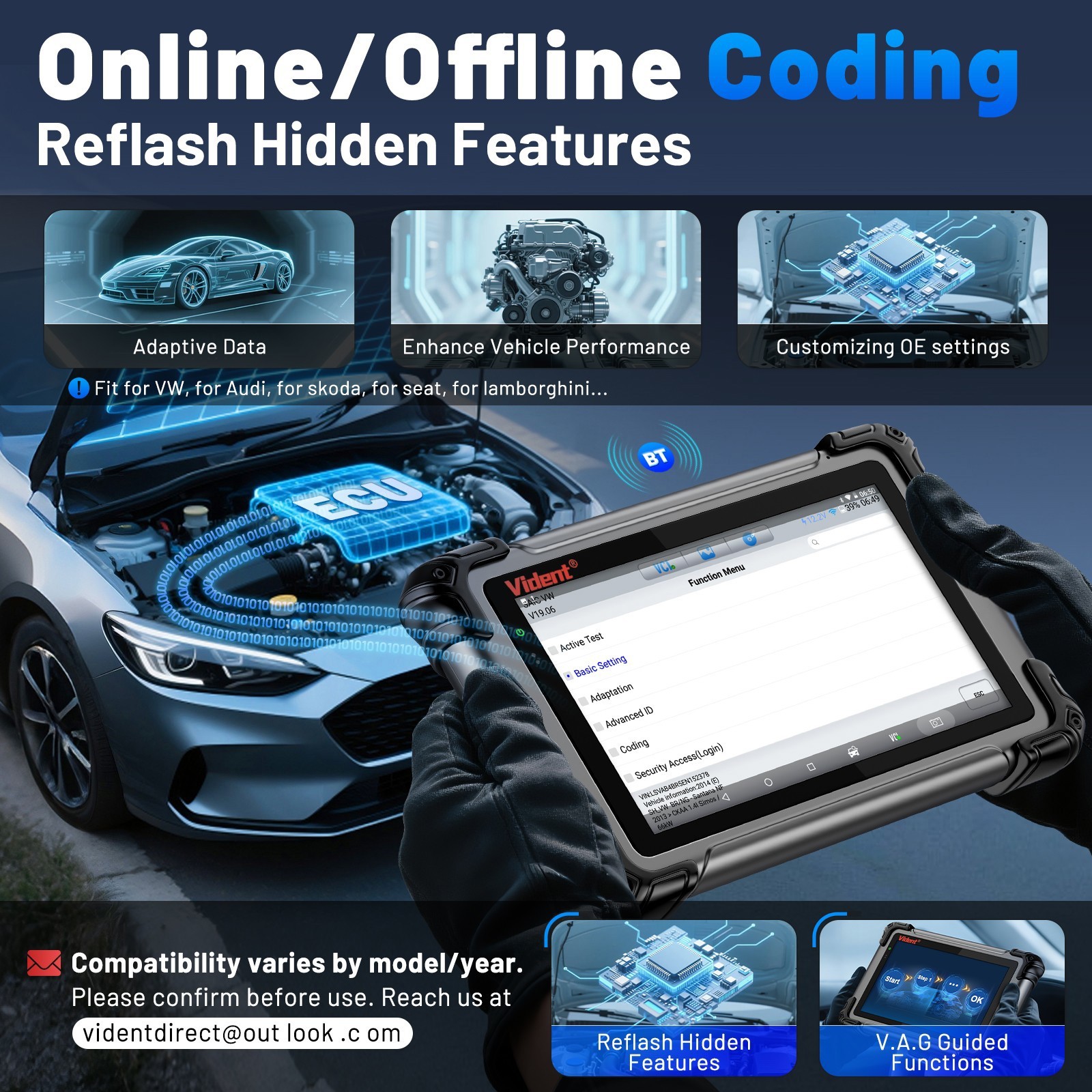 Vident 800Pro BT Bidirectional OBD2 Scanner Diagnostic Online Coding TopologyMAP