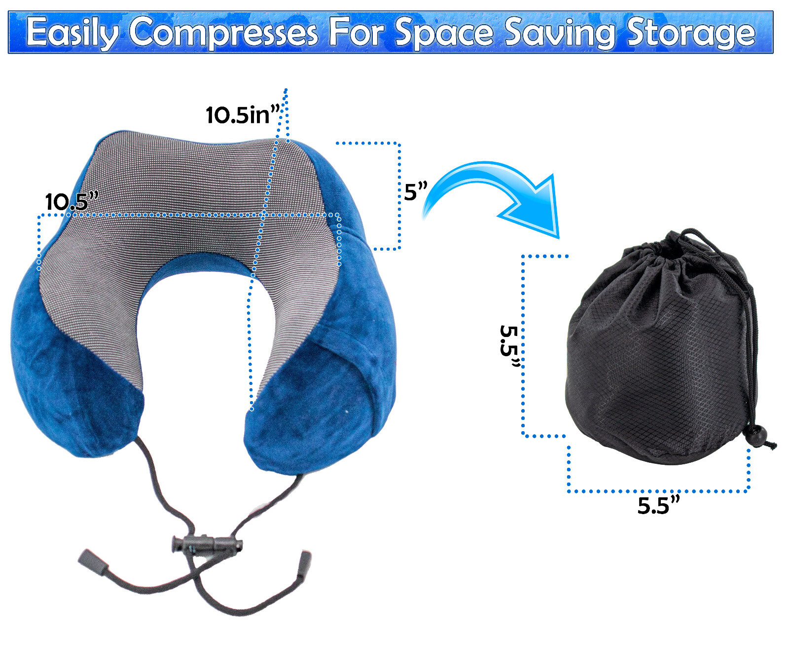 Memory Foam Travel Pillow Orthopedic Head Neck Pain Relief 360 Neck Pillow