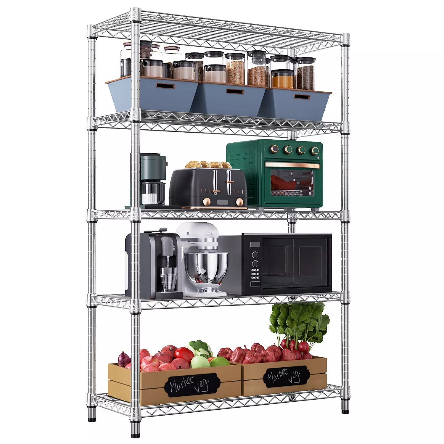5 Tier Wire Shelving Unit Adjustable NSF Heavy Duty Metal Shelf Storage Rack