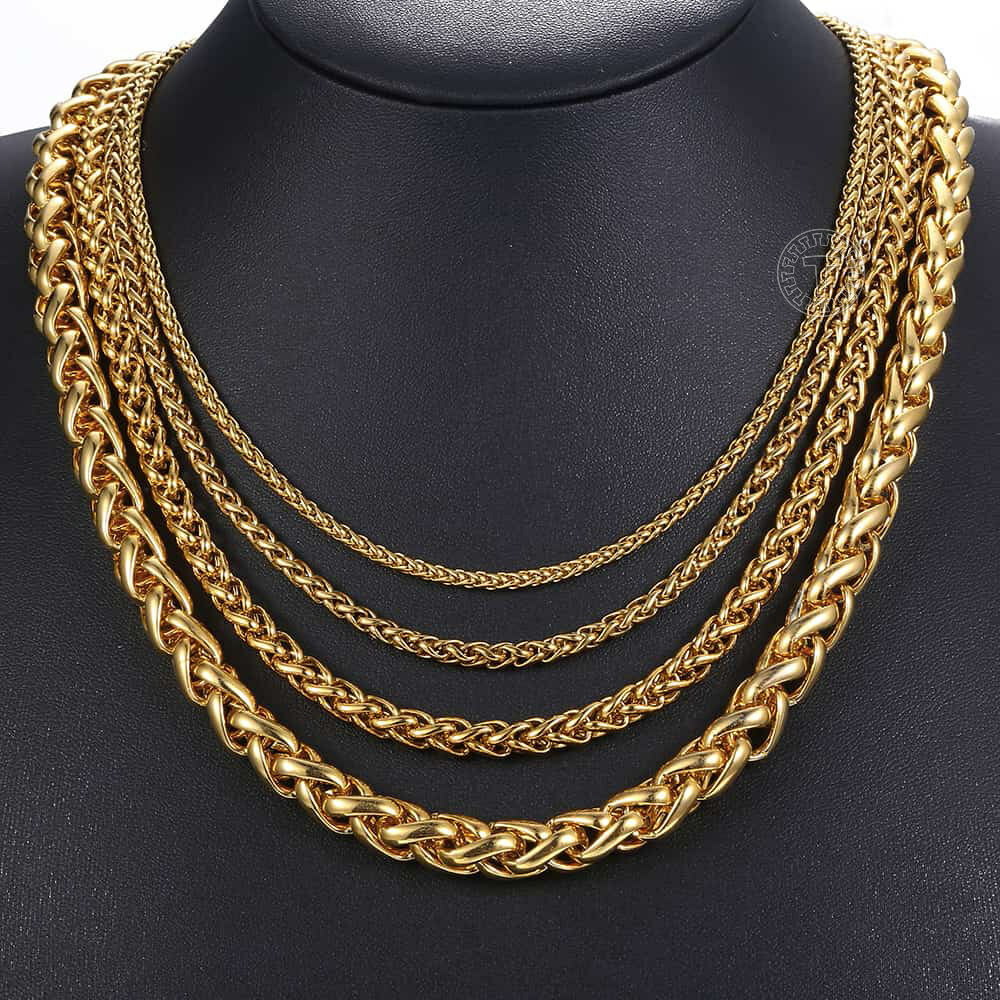3/4/5/6/8mm Unisex Wheat Spiga Chain Stainless Steel Necklace Gold/Silver Men