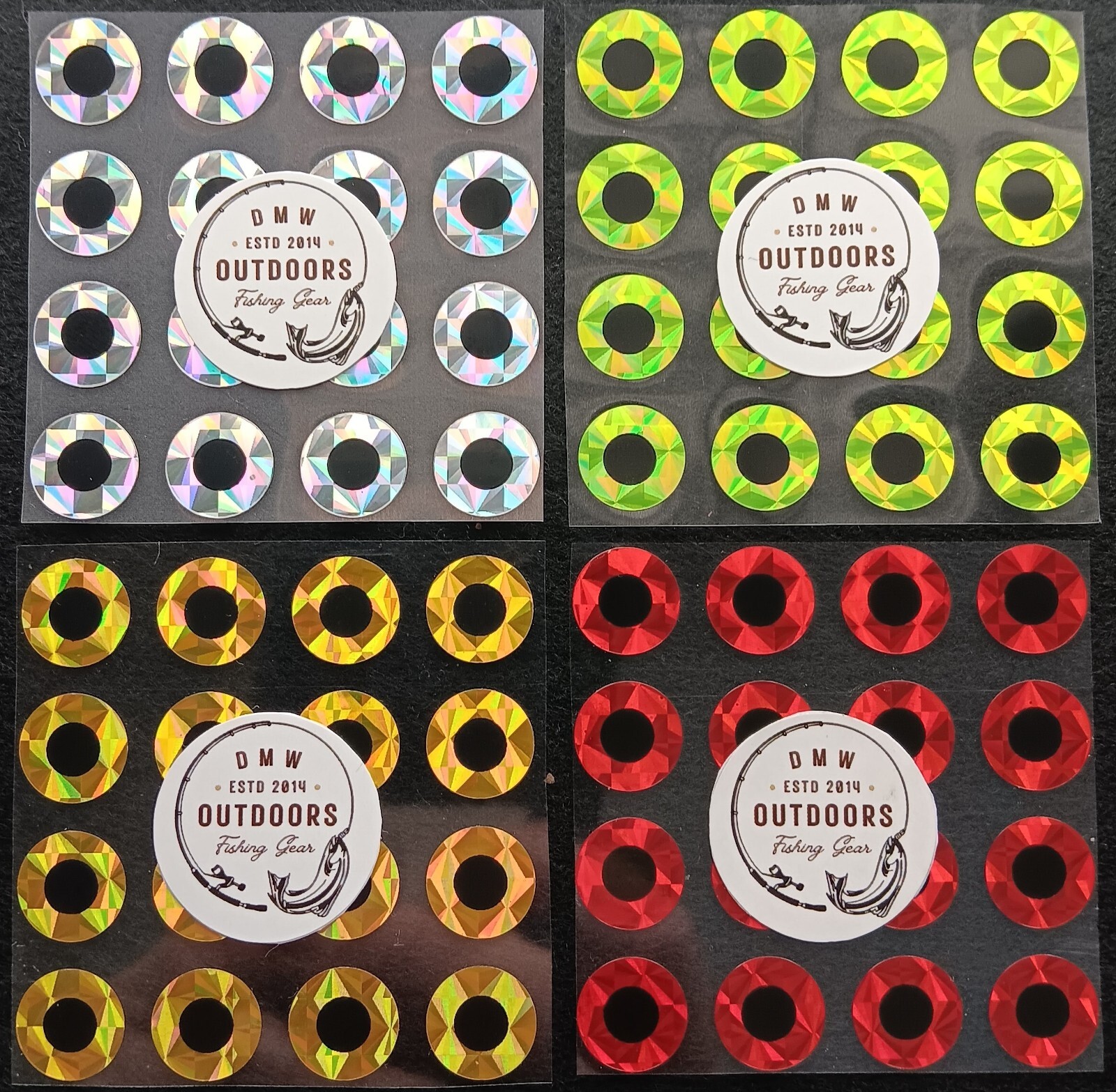 Holographic Flat Adhesive Fish Eyes, Multi Sizes & Colors Available, Fly Tying