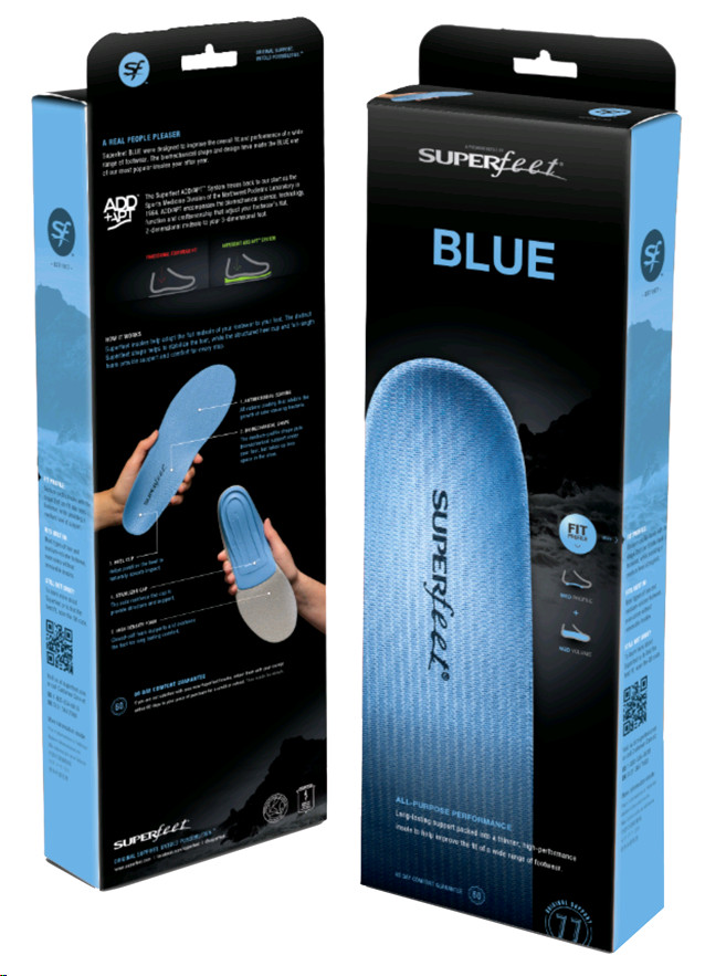 Superfeet blue Insoles, Professional-Grade High Arch Orthotic Insert USA