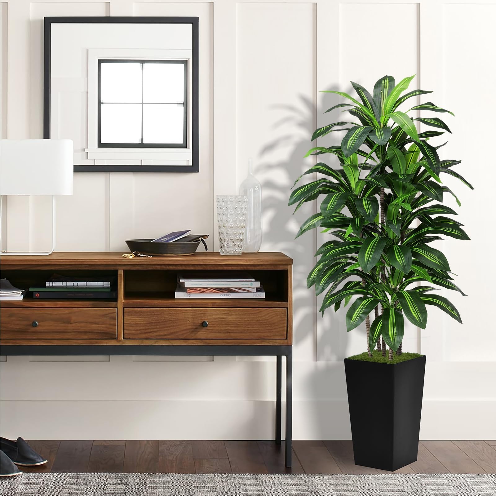 Artificial Dracaena Tree 5FT Fake Tree with Black Tall Planter Indoor Decor