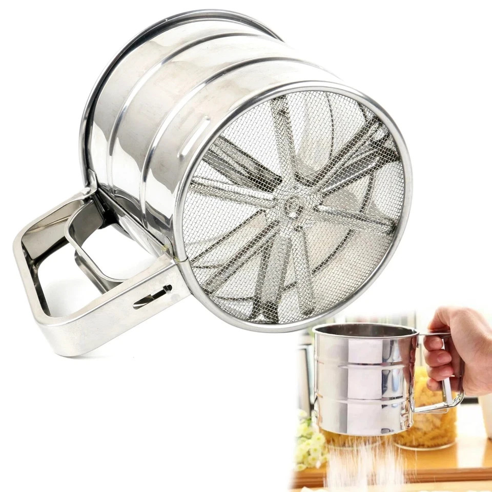 NEW Stainless Steel Sieve Cup Kitchen Tool Sifter Flour Cocoa Icing Sugar UK