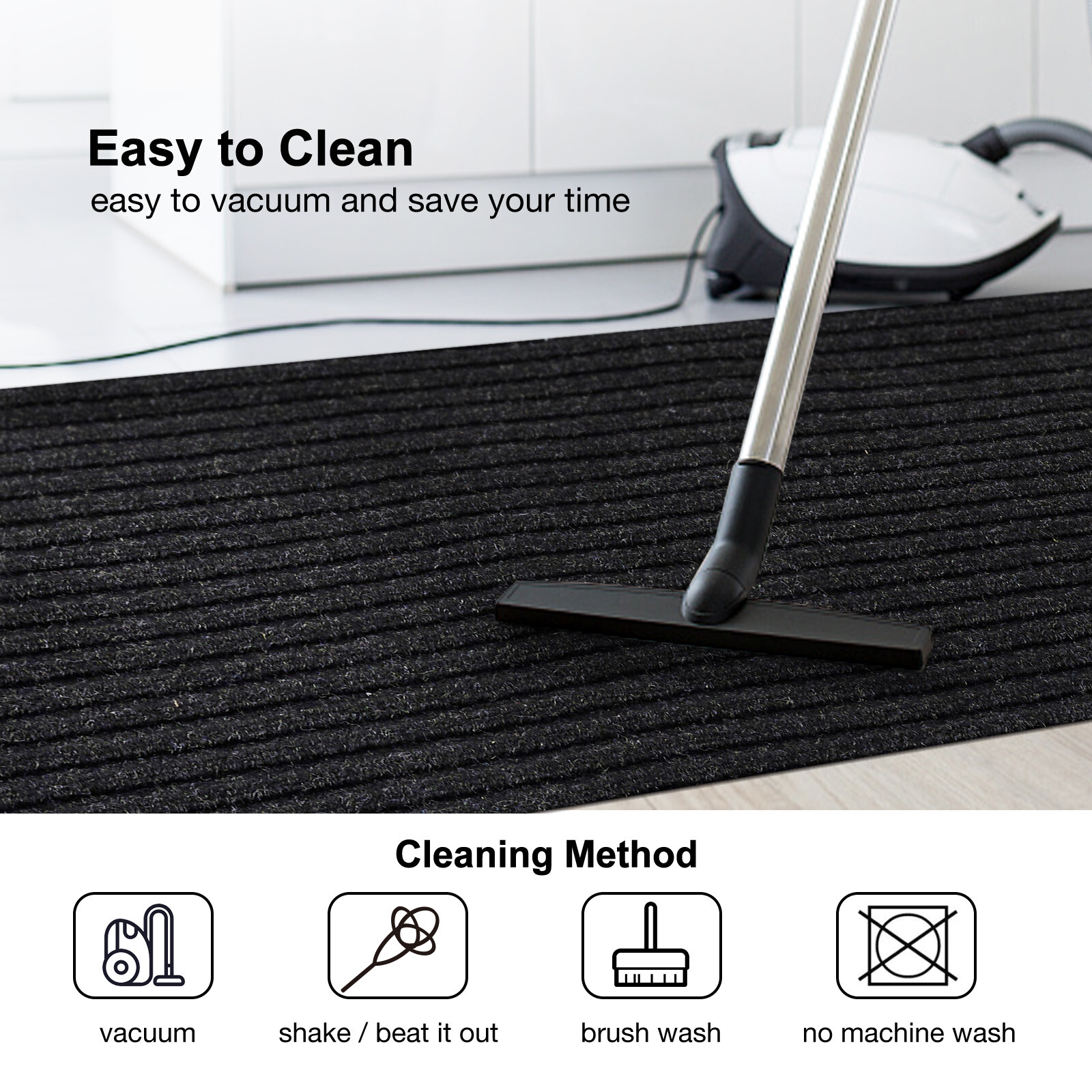 Runner Rug Hallway Non Slip Rubber Back Stripe Black Carpet Doormat Throw Rug