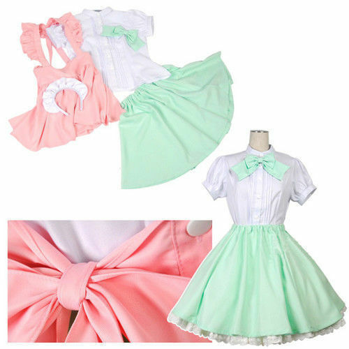 Anime Cute Maid Outfit Lace Trim Apron Lolita Dress Uniform Costume Cosplay Set