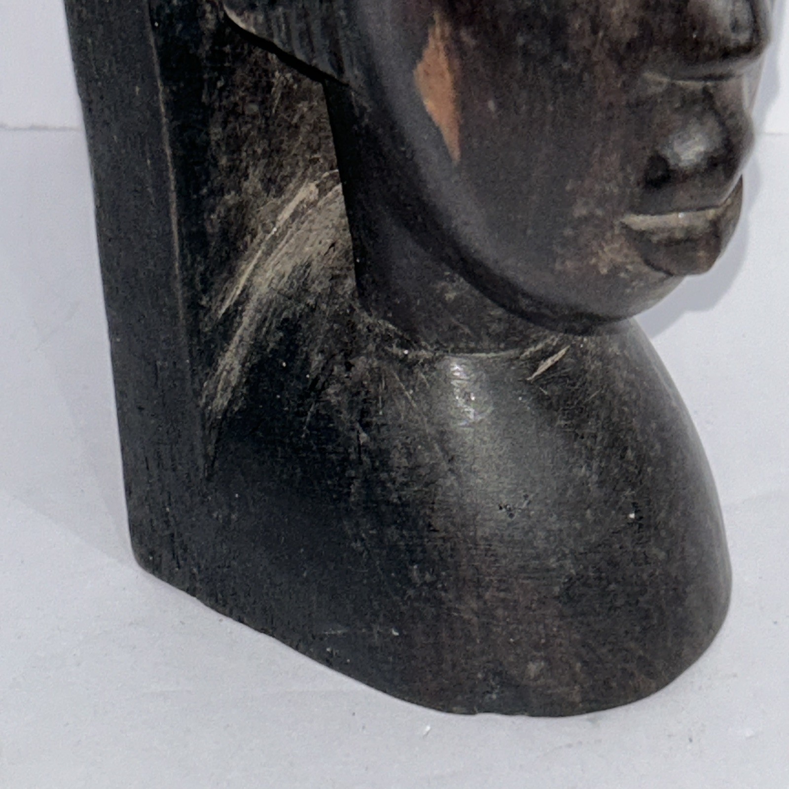 Vintage African Wooden Hand-Carved Tribal Sculpture Statue Bust Bookend Decor