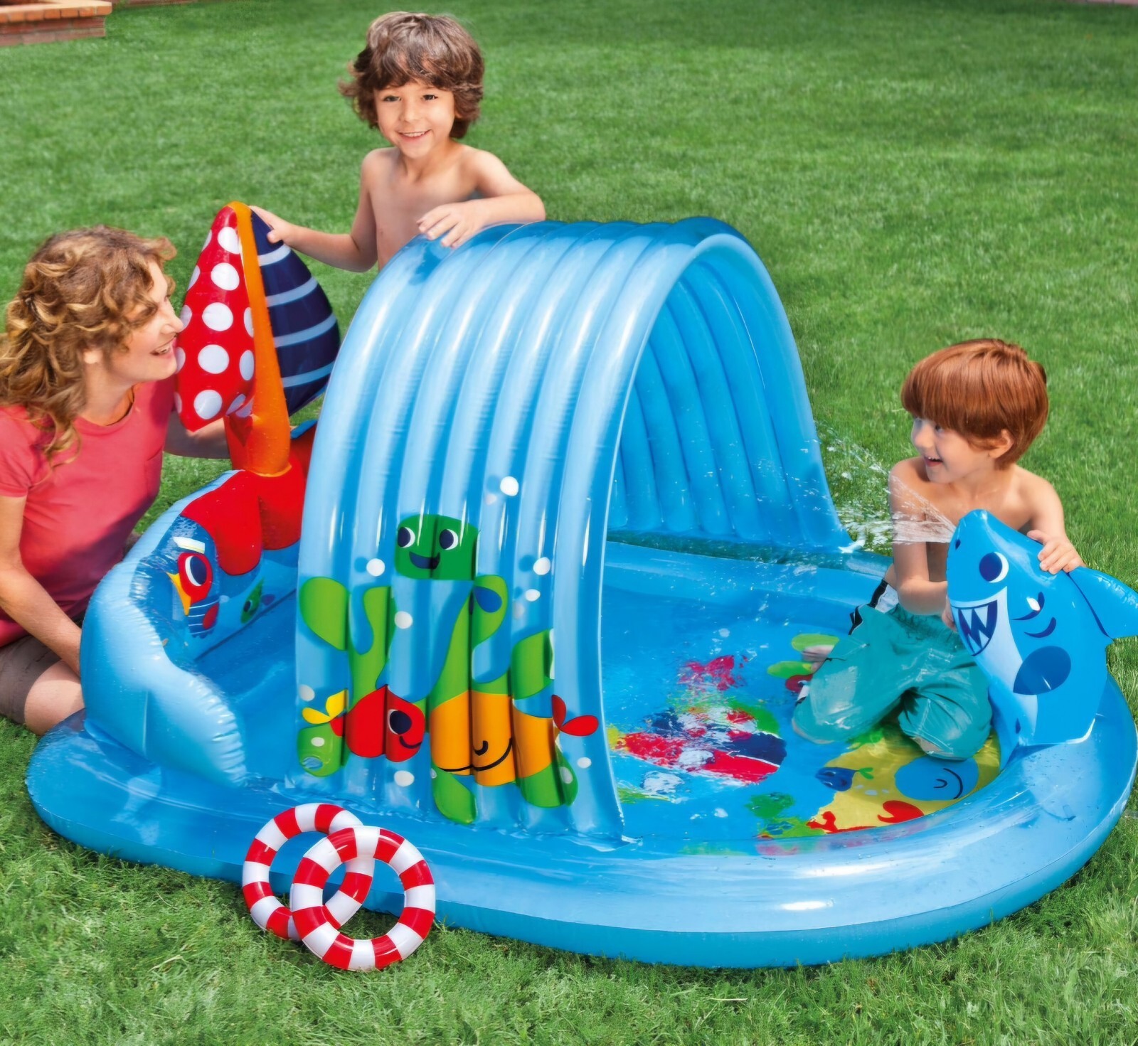 Intex Shark Play Center Built-In Sprayer Arc Summer Water Kid's Pool Inflatable