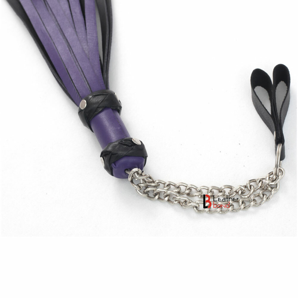 Cowhide Leather Finger Flogger 25 Falls Purple Black Florentine Flog whip Pair